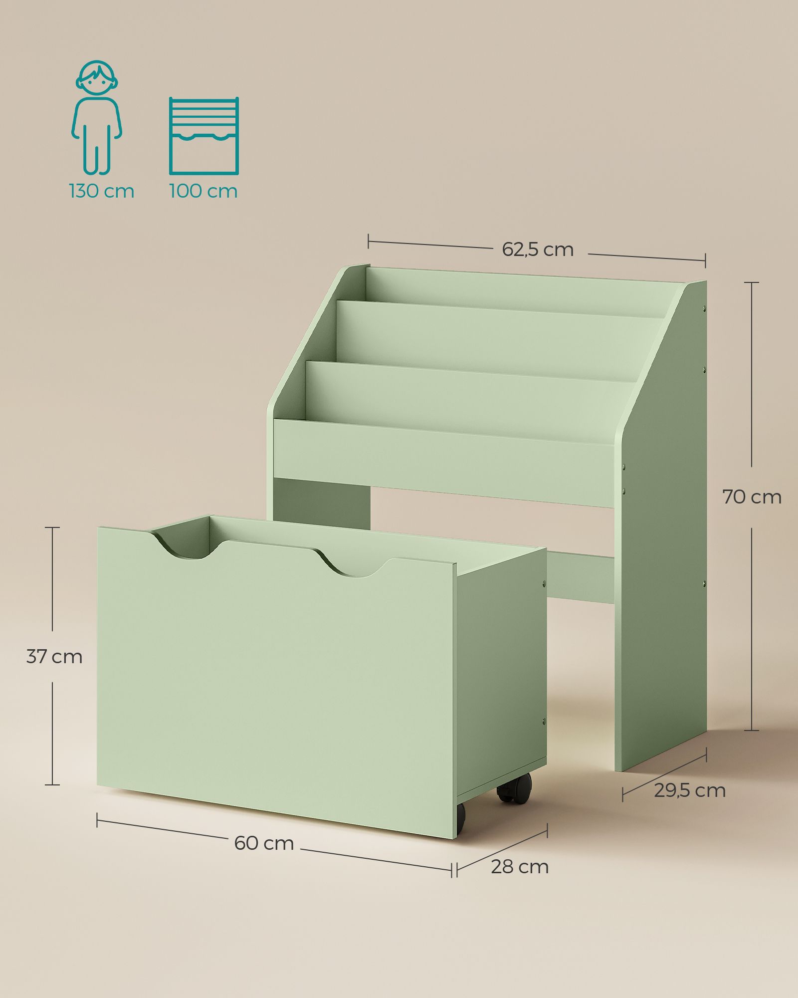 Bücherregal mit 3 Regalebenen und auf Rollen Bücherregal mit 3 Regalebenen und auf Rollen