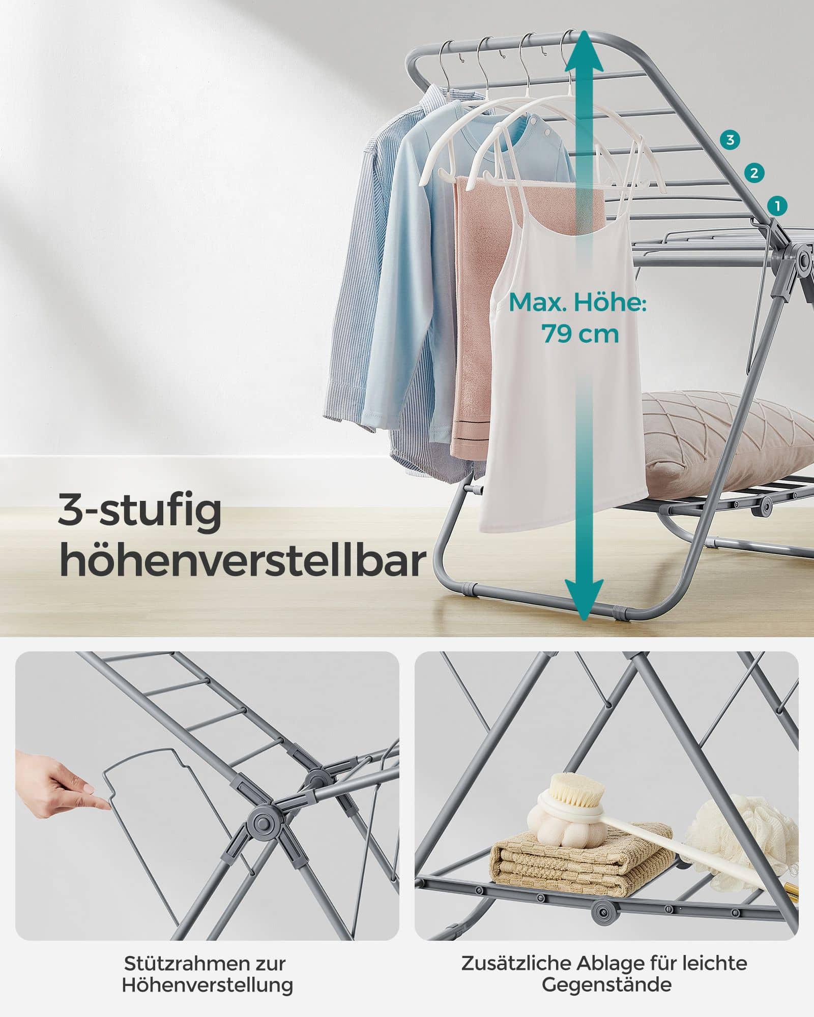 Wäscheständer mit 2 Flügeln aus Metall taubengrau Wäscheständer mit 2 Flügeln aus Metall taubengrau