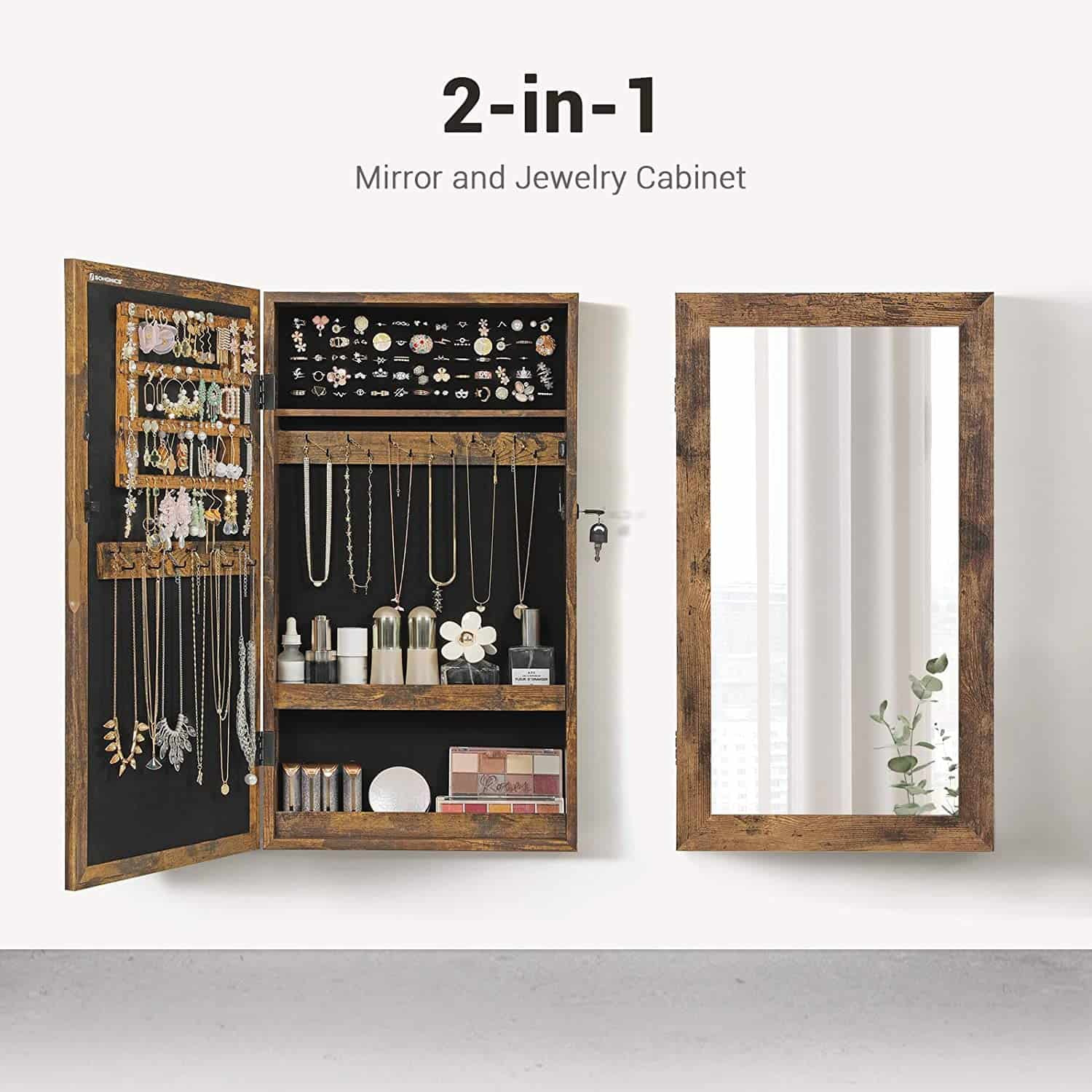 Hängender Schmuckschrank Vintagebraun-JJC051K01 Hängender Schmuckschrank Vintagebraun-JJC051K01