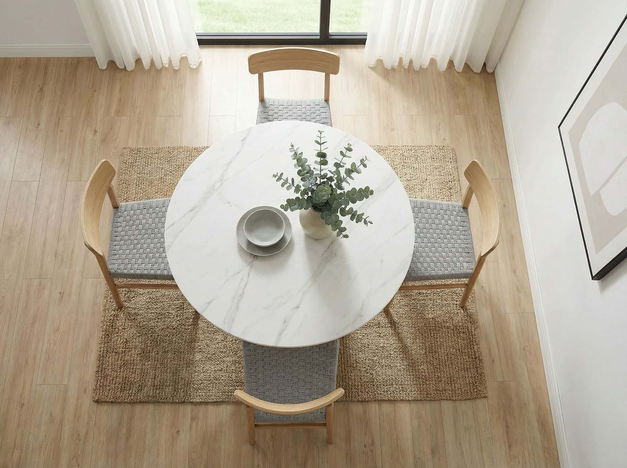 Esstisch rund 120cm mit weißer Sinterstein Tischplatte in Marmor Optik - Esszimmertisch Küchentisch für 6 Personen modern - Design Tisch Metallgestell Walnuss-Optik Esszimmer Küche