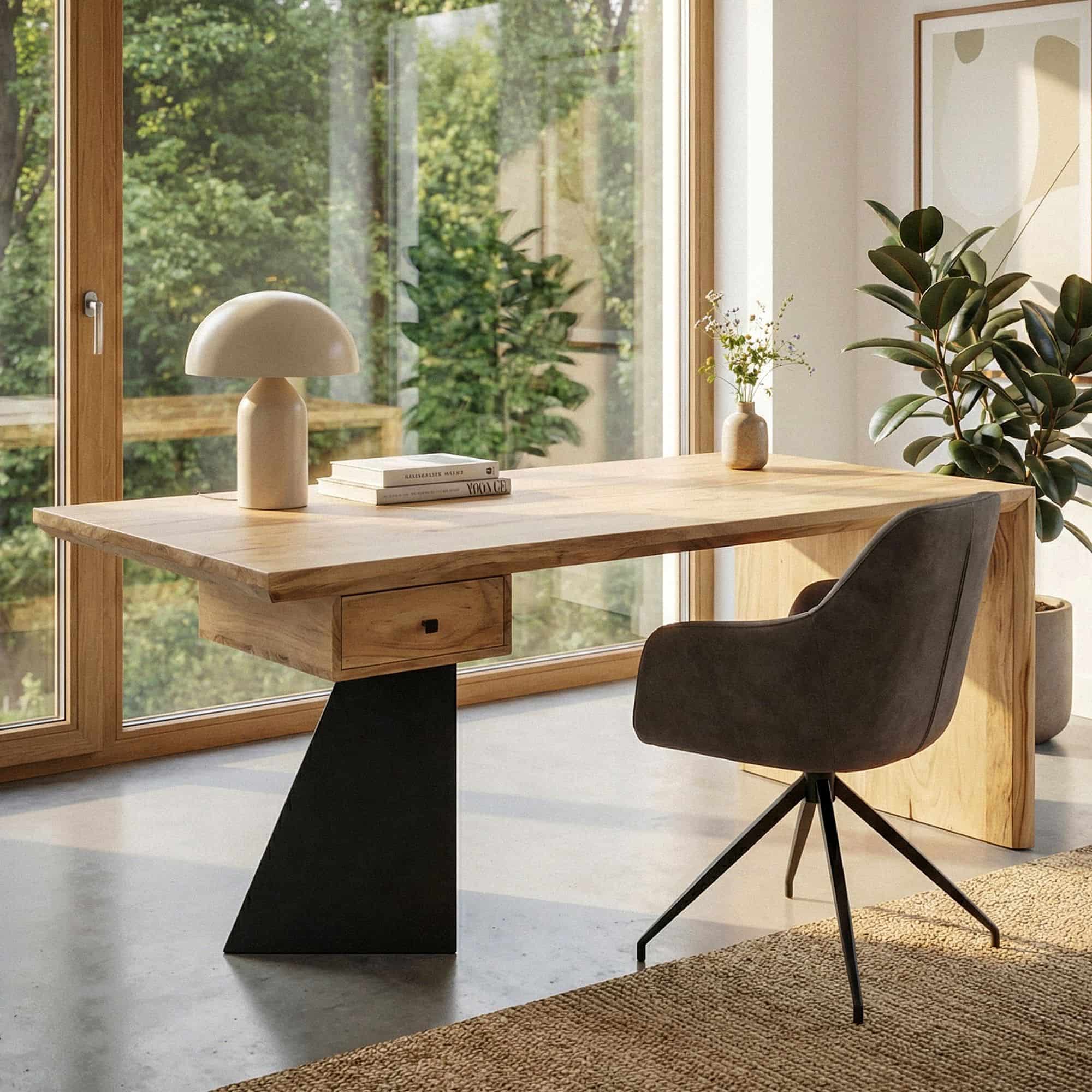 Schreibtisch aus Massivholz Akazie 180 x 90 cm rechteckig mit Schublade - Moderner massiver Bürotisch mit Metall - Natur Holztisch Industrial Design Schreibtisch aus Massivholz Akazie 180 x 90 cm rechteckig mit Schublade - Moderner massiver Bürotisch mit Metall - Natur Holztisch Industrial Design