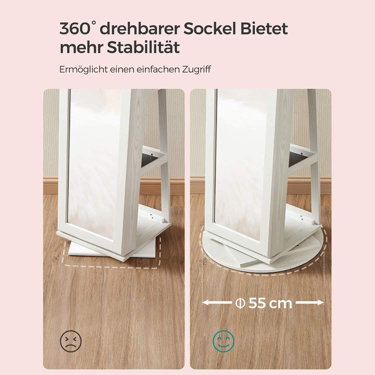 Drehbarer Schmuckschrank mit Spiegel-B34JBC62W Drehbarer Schmuckschrank mit Spiegel-B34JBC62W