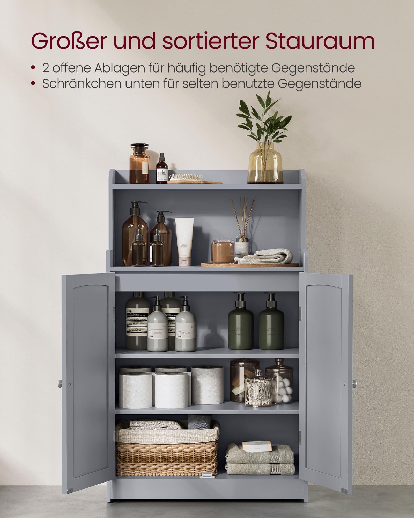 Badezimmerschrank mit 2 Türen und Eingeböden taubengrau Badezimmerschrank mit 2 Türen und Eingeböden taubengrau