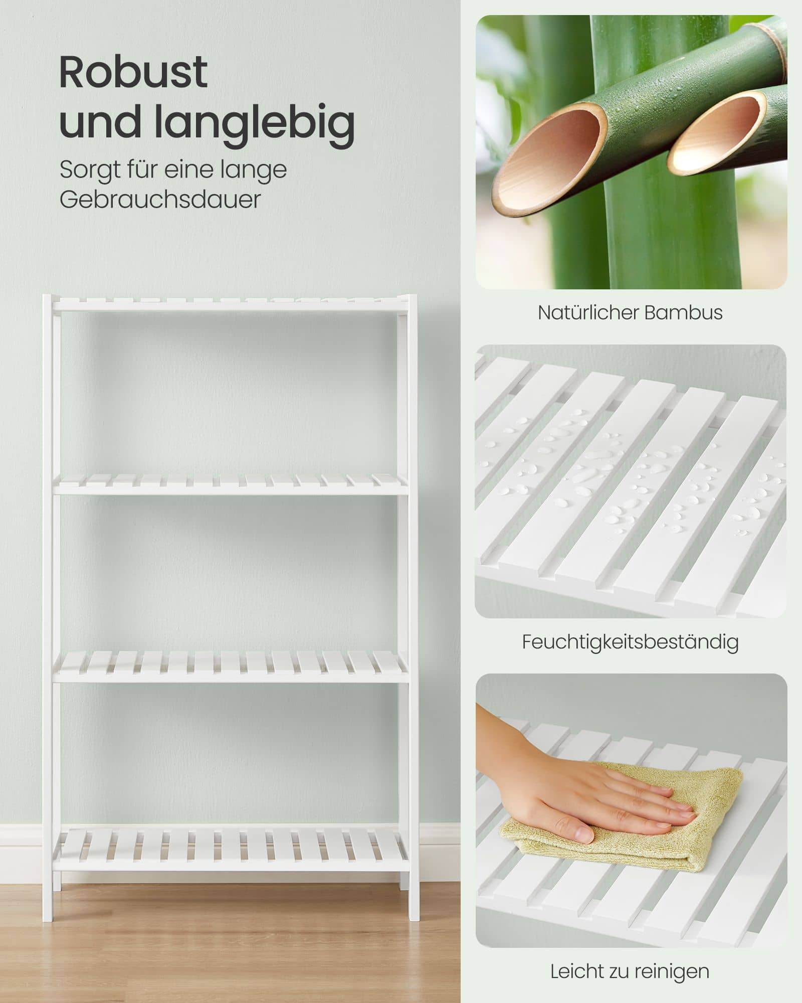 Badezimmerregal aus Bambus 26 x 60 x 100 cm weiß Badezimmerregal aus Bambus 26 x 60 x 100 cm weiß