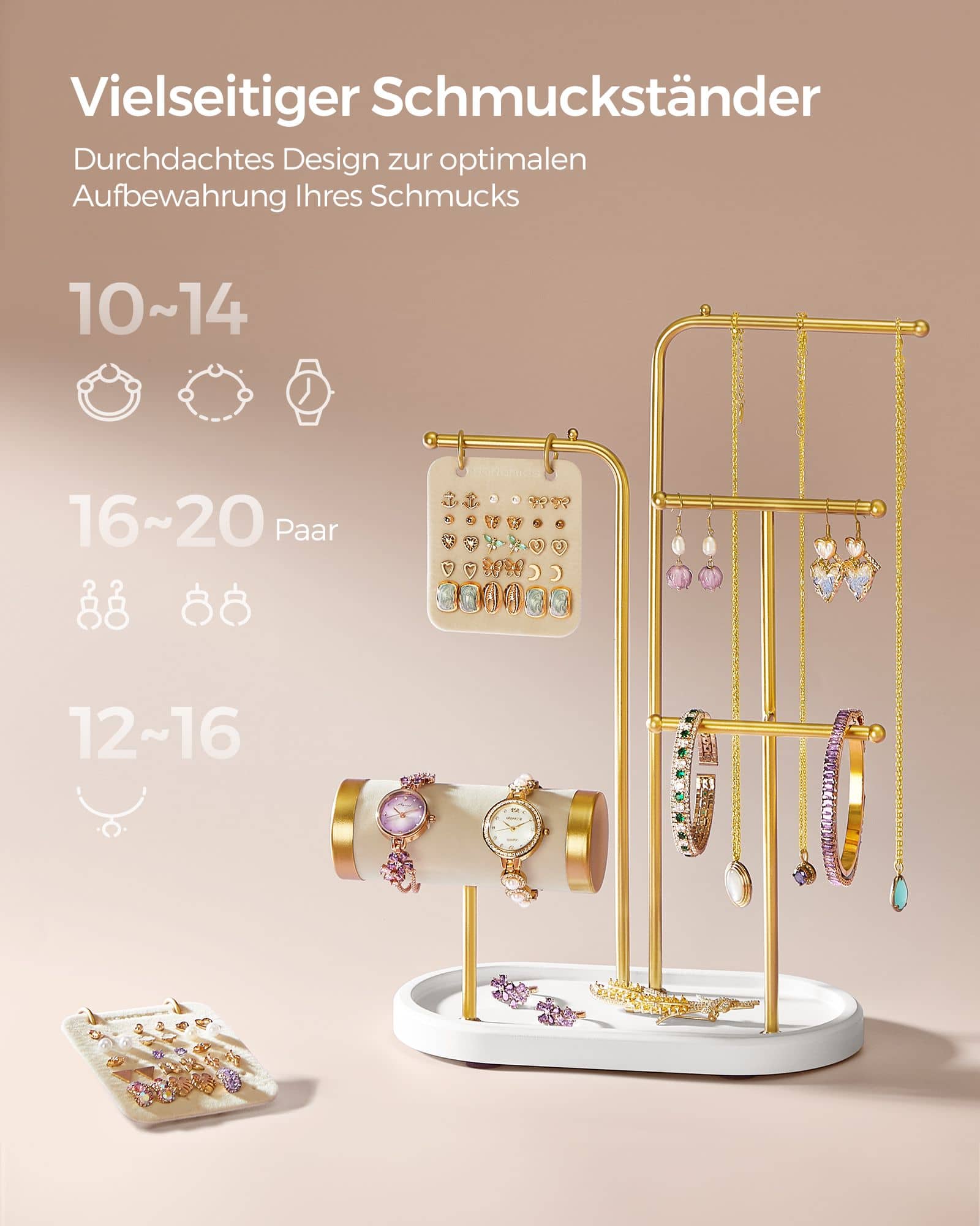 Schmuckständer mit 4 Hängestangen aus Metall metallisches Gold Schmuckständer mit 4 Hängestangen aus Metall metallisches Gold