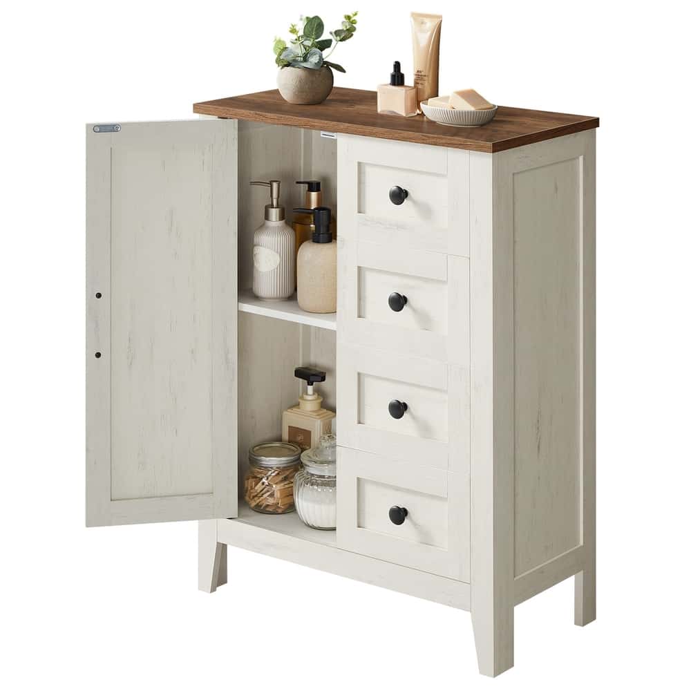 Badezimmerschrank mit verstellbarem Regal und 4 Schubladen, Aufbewahrungsschrank für Bad, mit Türen