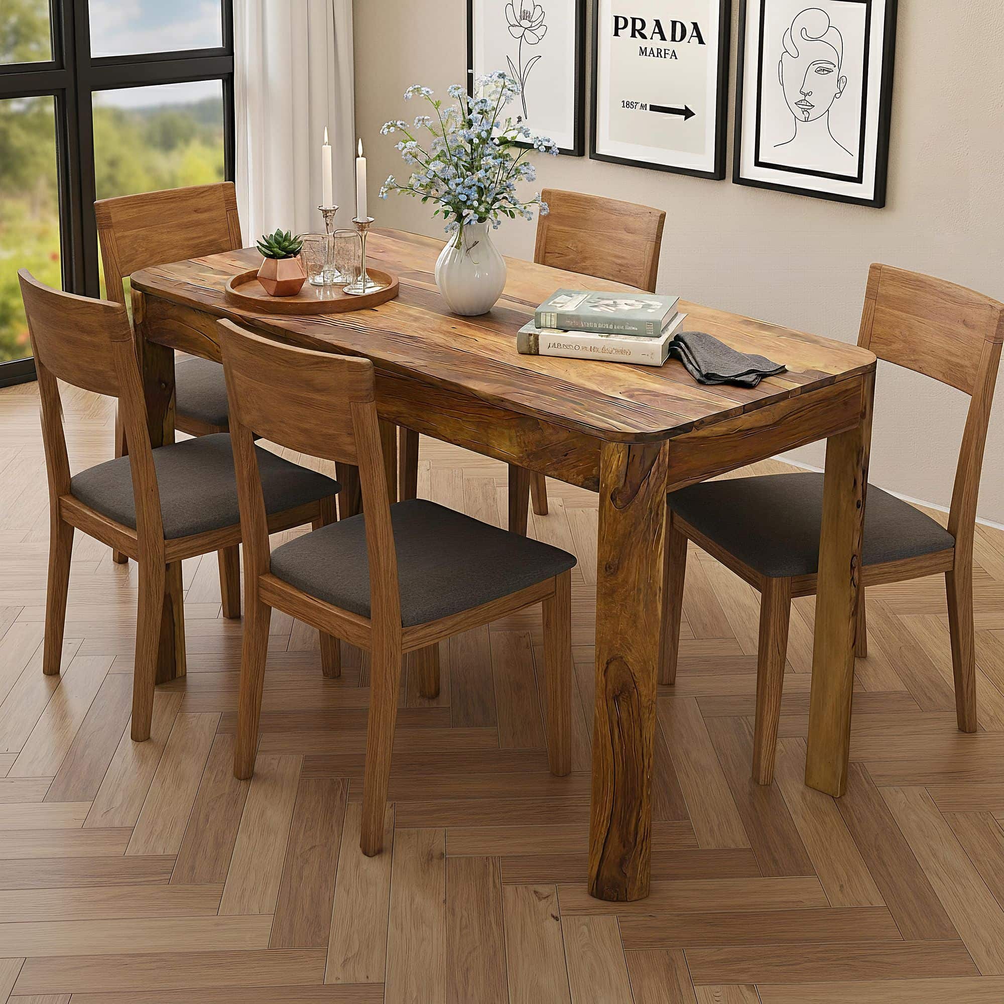 Esstisch Sheesham Massivholz 120cm für bis zu 6 Personen · Rechteckiger Küchentisch im modernen Design · Handgefertigter Holztisch mit abgerundeten Kanten für Esszimmer oder Küche