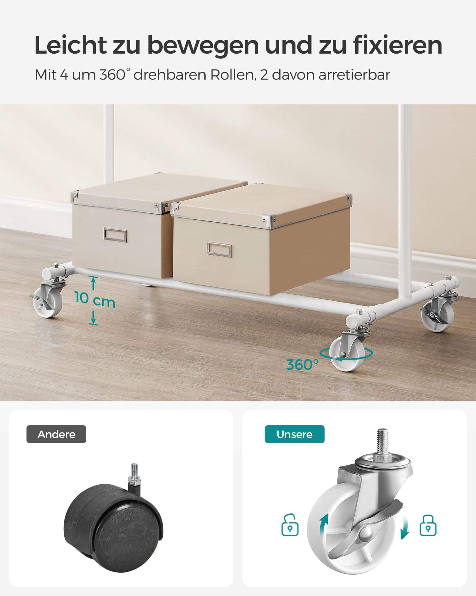 Kleiderständer auf Rollen 90 kg Tragkraft klassikweiß Kleiderständer auf Rollen 90 kg Tragkraft klassikweiß