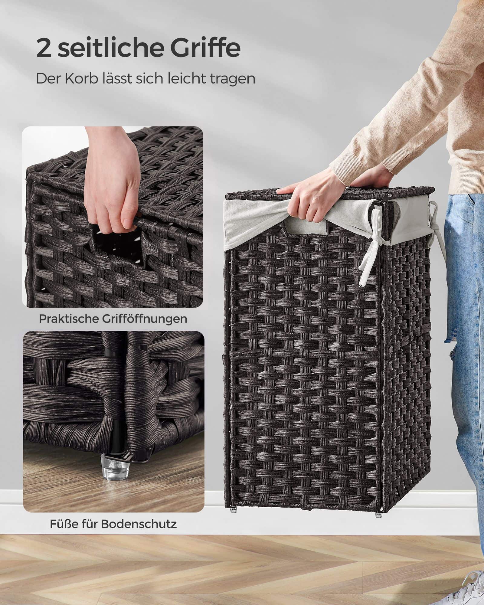Wäschekorb aus Polyrattan Schwarz-LCB51BK Wäschekorb aus Polyrattan Schwarz-LCB51BK