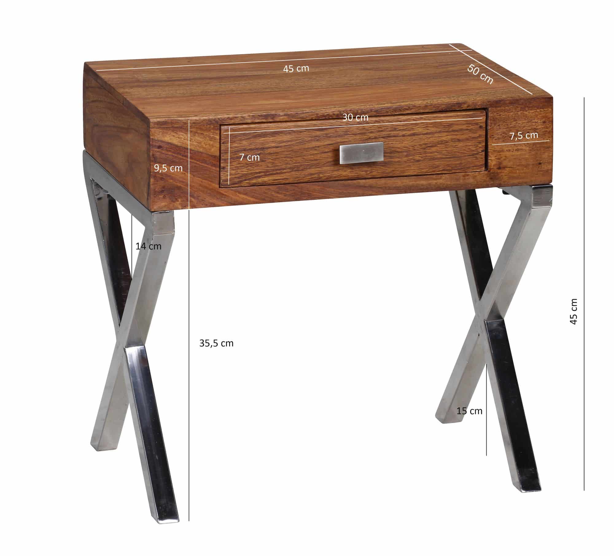 36245-WOHNLING-Nachttisch-GUNA-Massiv-Holz-Sheesham-Nacht-Kommode-45-cm-1-Schublade-Metallbeine-Nachtschrank-Landhaus-Echt-Holz-Nako Nachttisch GUNA Massiv-Holz Sheesham Nacht-Kommode 45 cm 1 Schublade mit Metallbeine Nachtschrank Landhaus-Stil Echt-Holz Nachtkästchen dunkel-braun Nacht-Konsole Natur-Produkt Schlafzimmer-Möbel