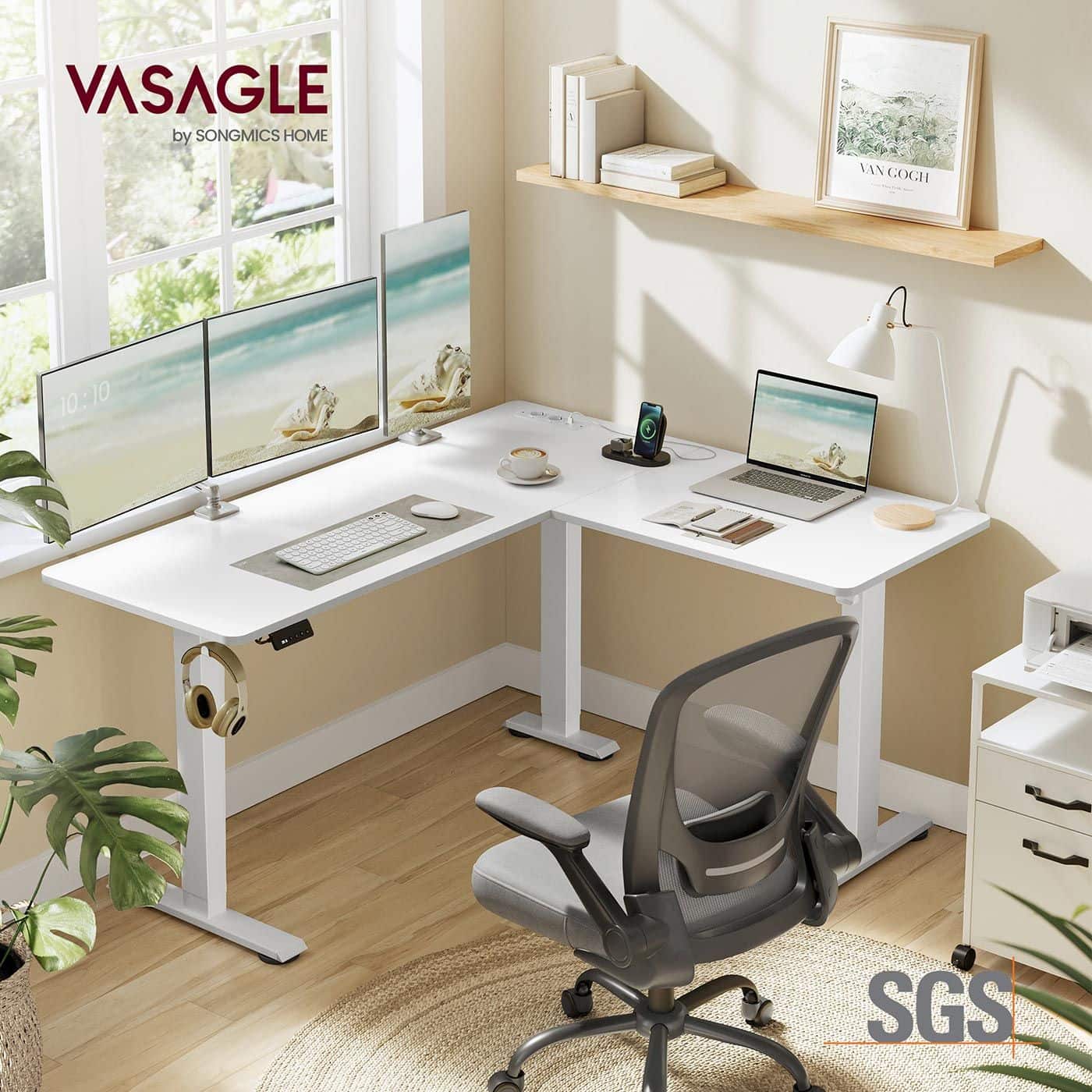 Elektrisch höhenverstellbarer Eckschreibtisch mit Ladestation Elektrisch höhenverstellbarer Eckschreibtisch mit Ladestation