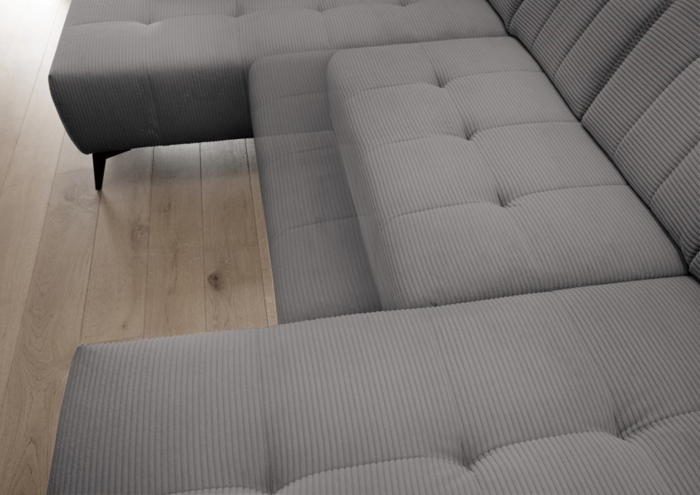 Cord Wohnlandschaft mit Elektrofunktion in Grau: Sano Cord Wohnlandschaft mit Elektrofunktion in Grau: Sano