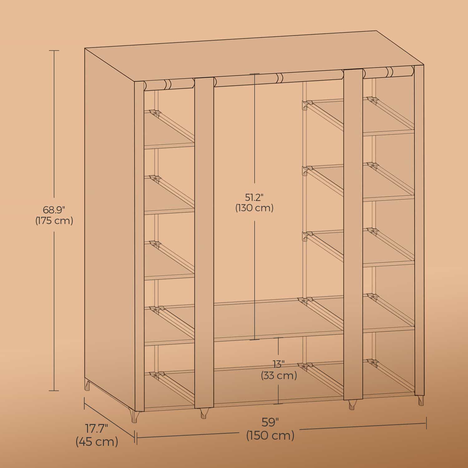 Kleiderschrank, Stoffschrank, mit Überzug aus Vliesstoff Kleiderschrank, Stoffschrank, mit Überzug aus Vliesstoff