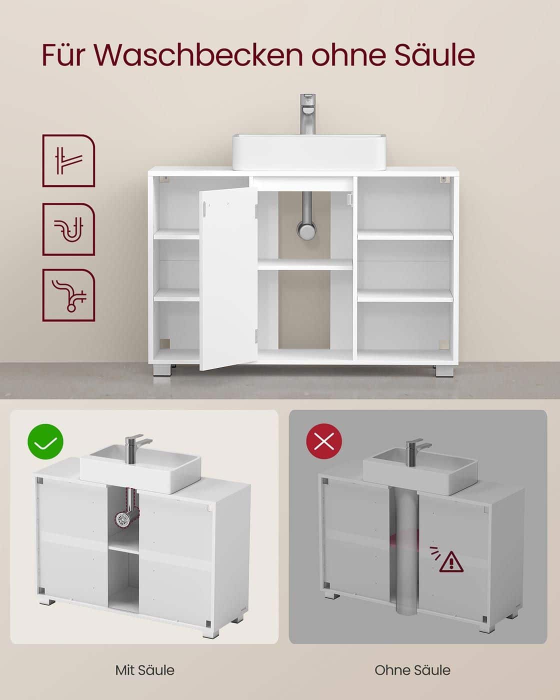 Waschbeckenunterschrank mit verstellbaren Ablagen Waschbeckenunterschrank mit verstellbaren Ablagen