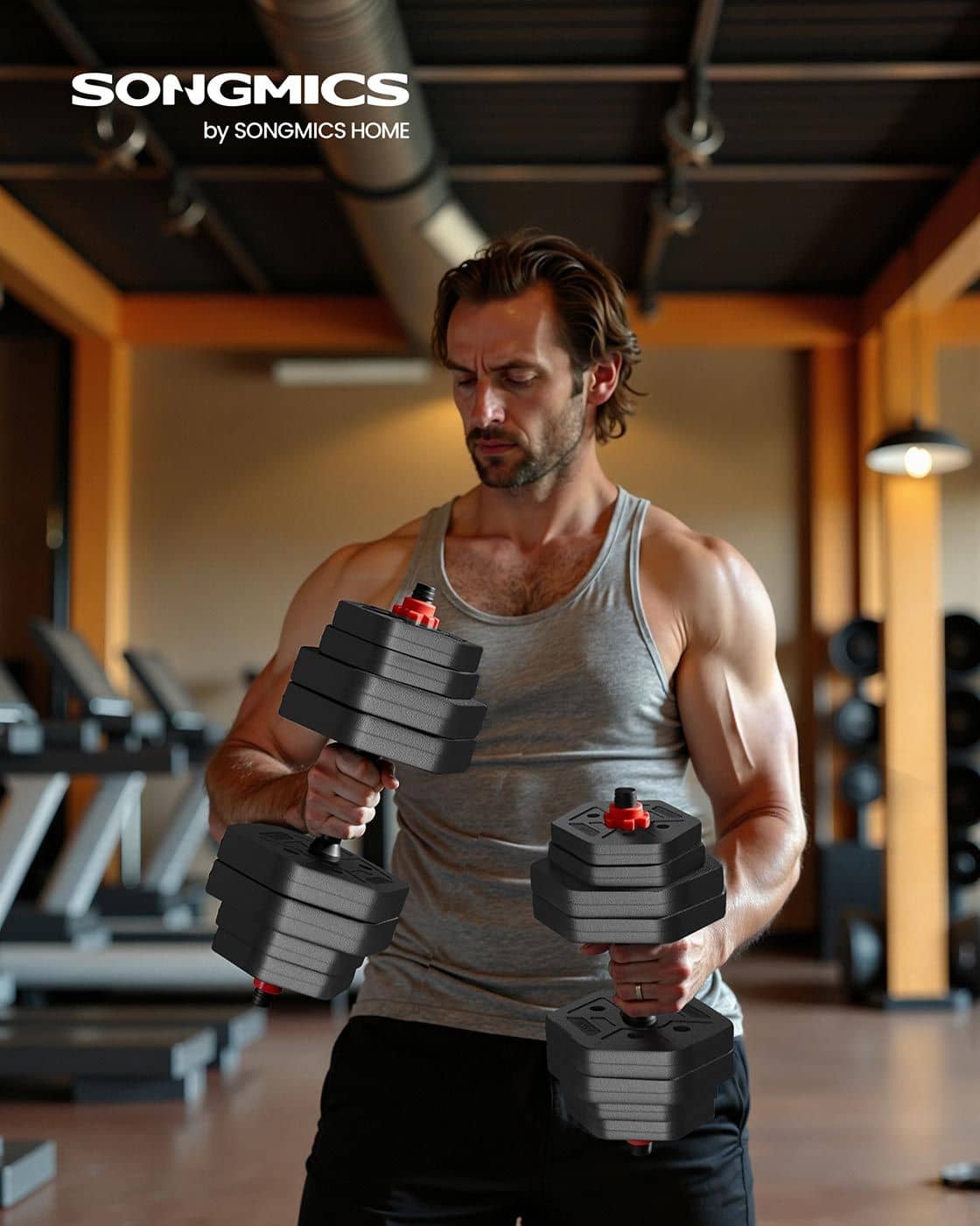 Hantelset mit Verbindungsstange 30 kg für Zuhause tintenschwarz