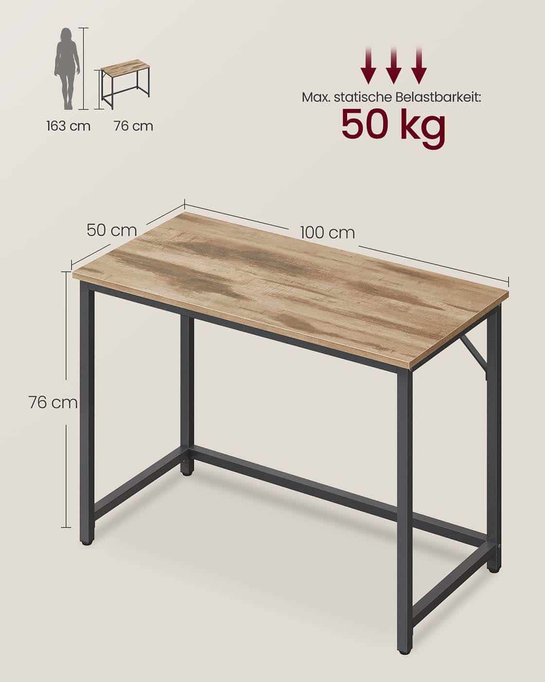 Bürotisch 100 x 50 x 76 cm kamelbraun-tintenschwarz