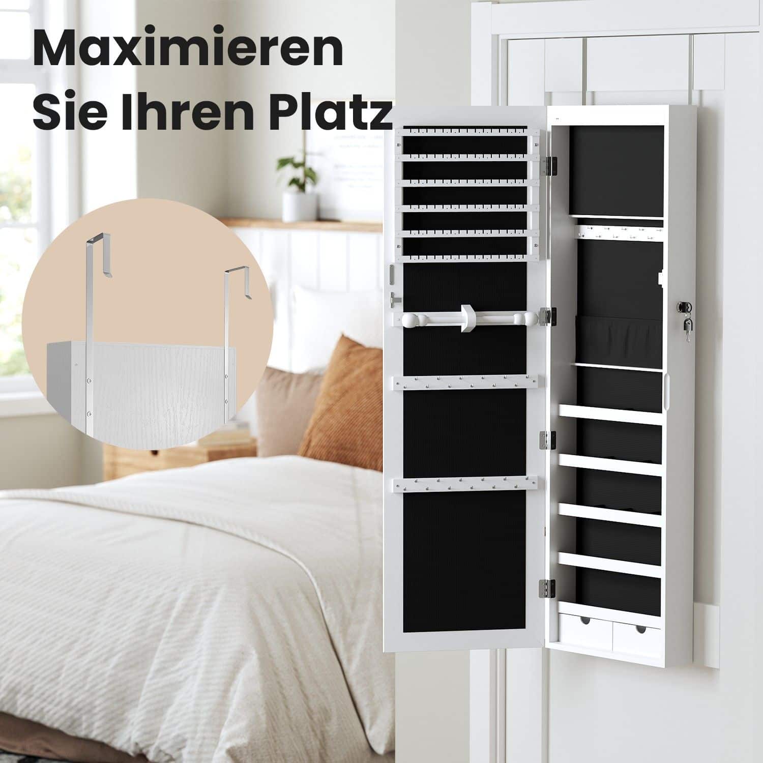 Schmuckschrank hängend, Wandspiegel, 6 LED-Glühbirnen Schmuckschrank hängend, Wandspiegel, 6 LED-Glühbirnen