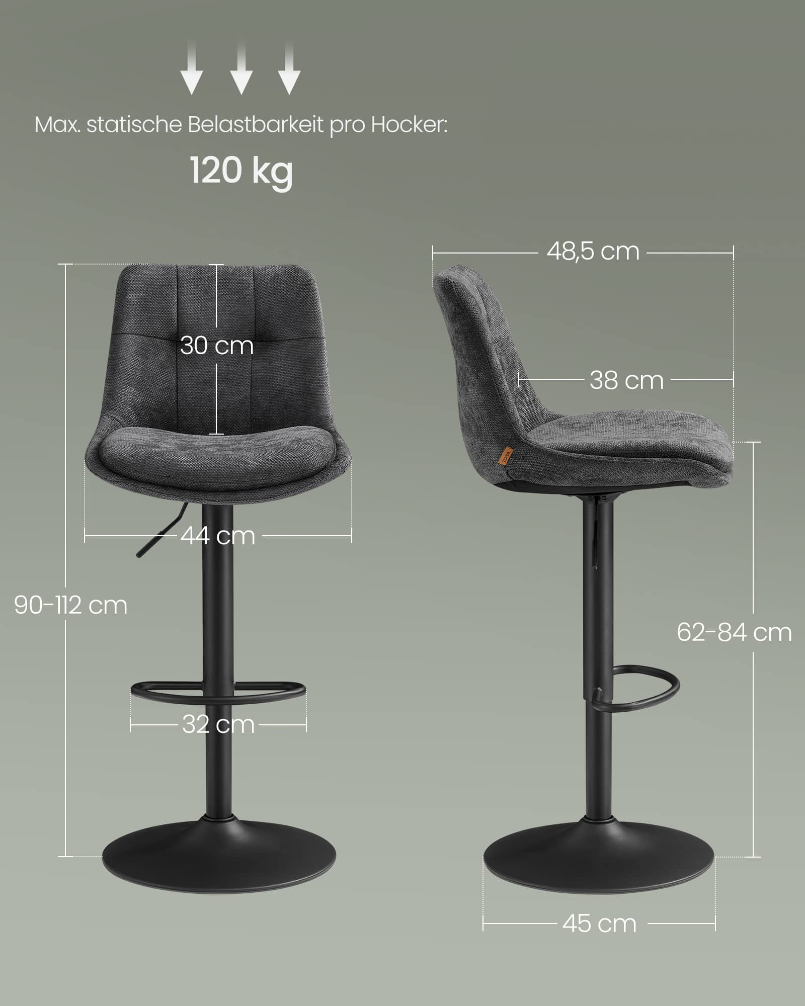 Barstühle höhenverstellbar mit Rückenlehne und Fußstütze schiefergrau Barstühle höhenverstellbar mit Rückenlehne und Fußstütze schiefergrau