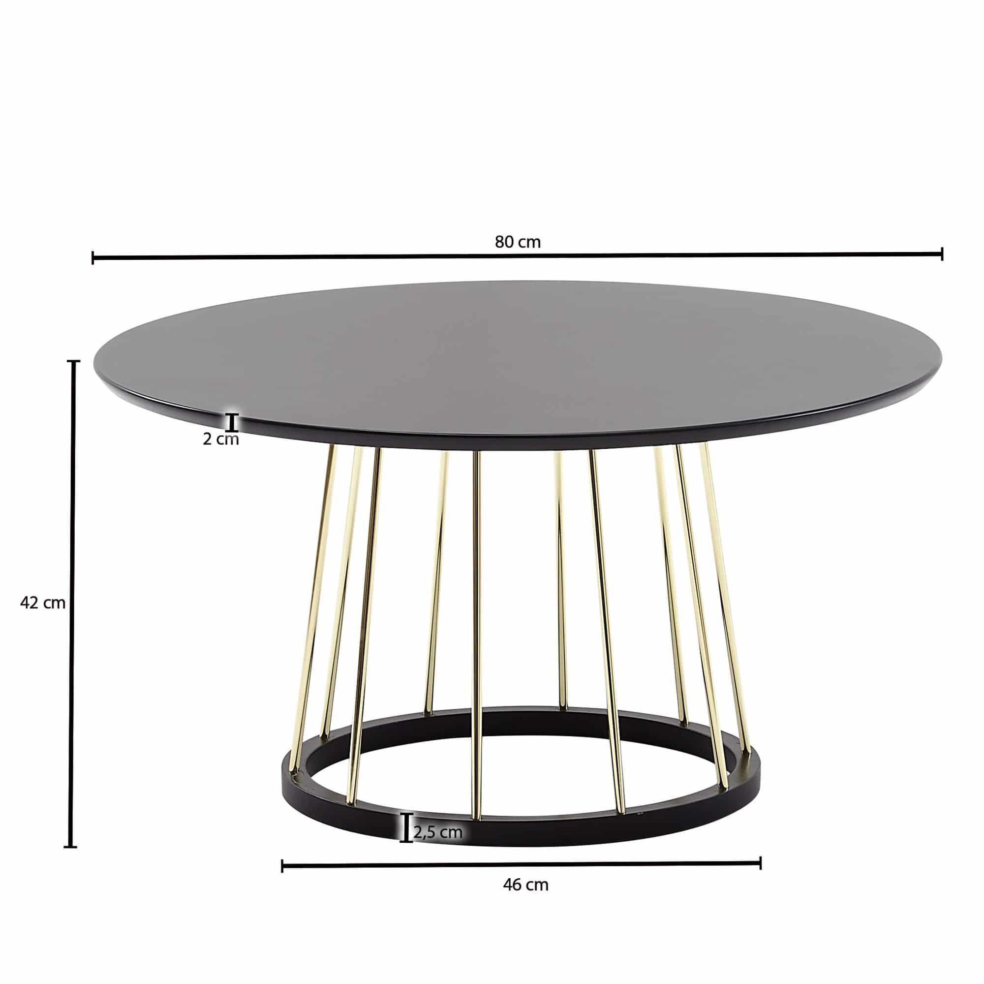 64435-Wohnling-Couchtisch-schwarz-rund-80x41-5-cm-WL6-489-WL6-489 Couchtisch Rund 80x80x42 cm Schwarz Gold Sofatisch Metall Modern