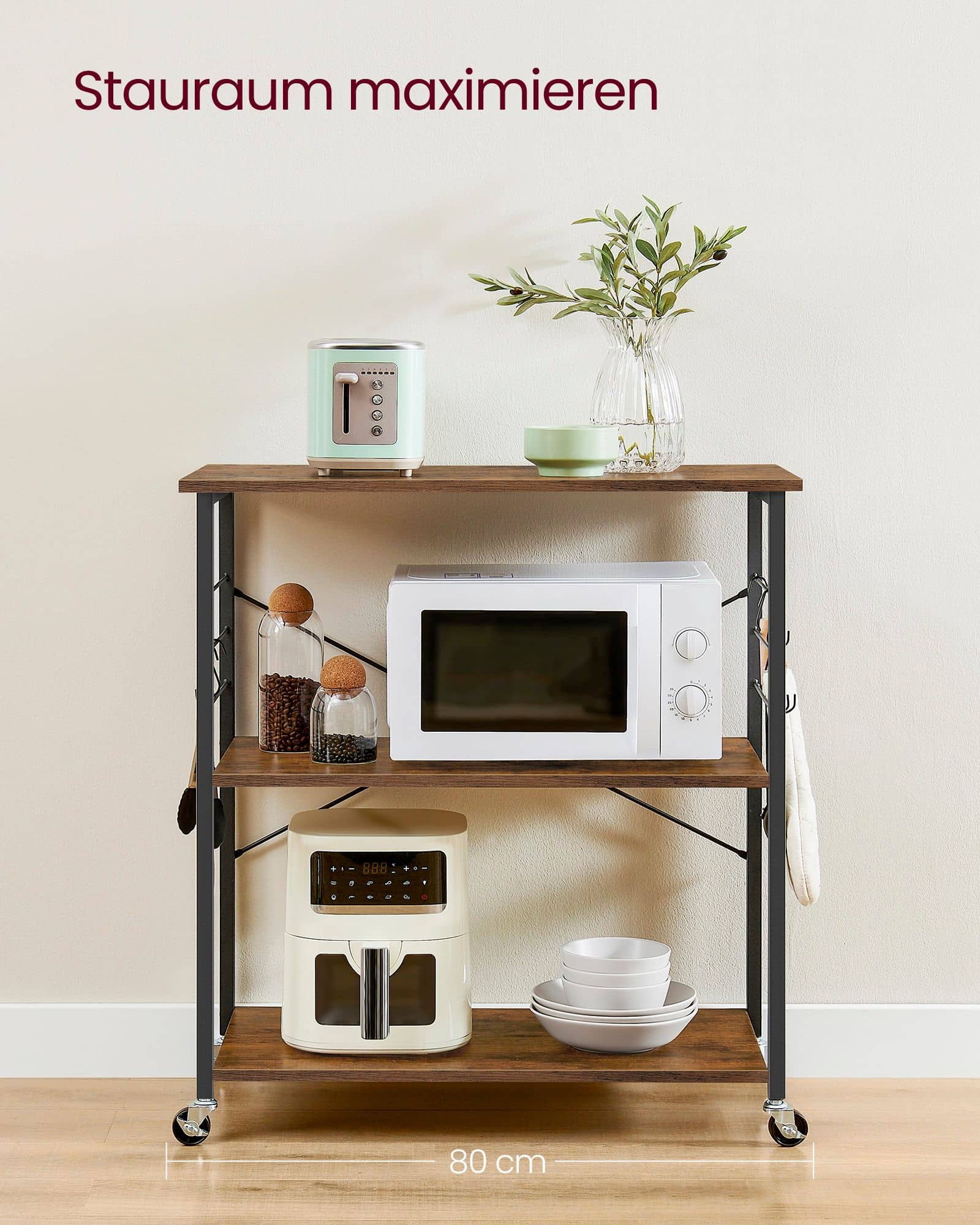 VASAGLE Küchenregal 3 Ebenen mit Rollen Vintagebraun VASAGLE Küchenregal 3 Ebenen mit Rollen Vintagebraun