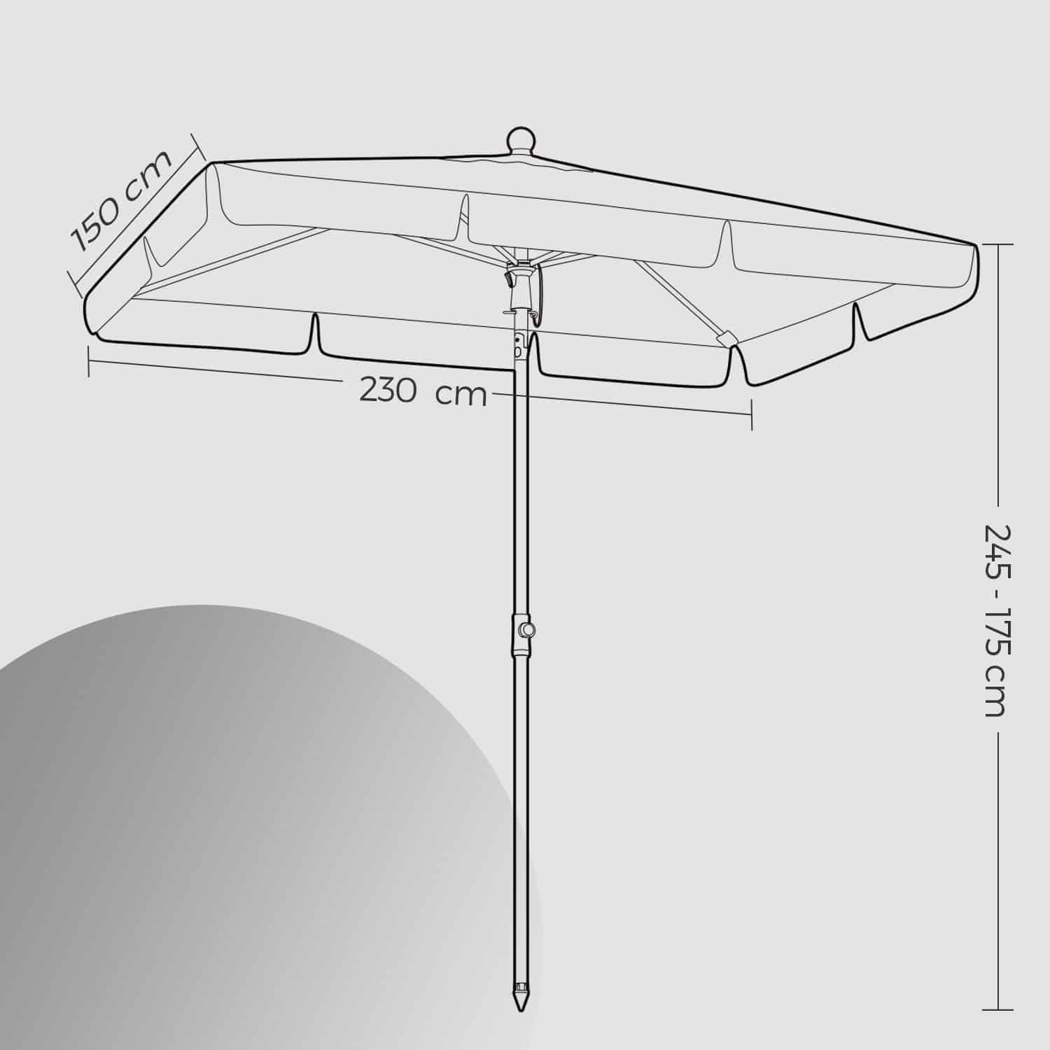 Sonnenschirm 230 x 150 cm, Balkonschirm UPF 50+, Sonnenschutz