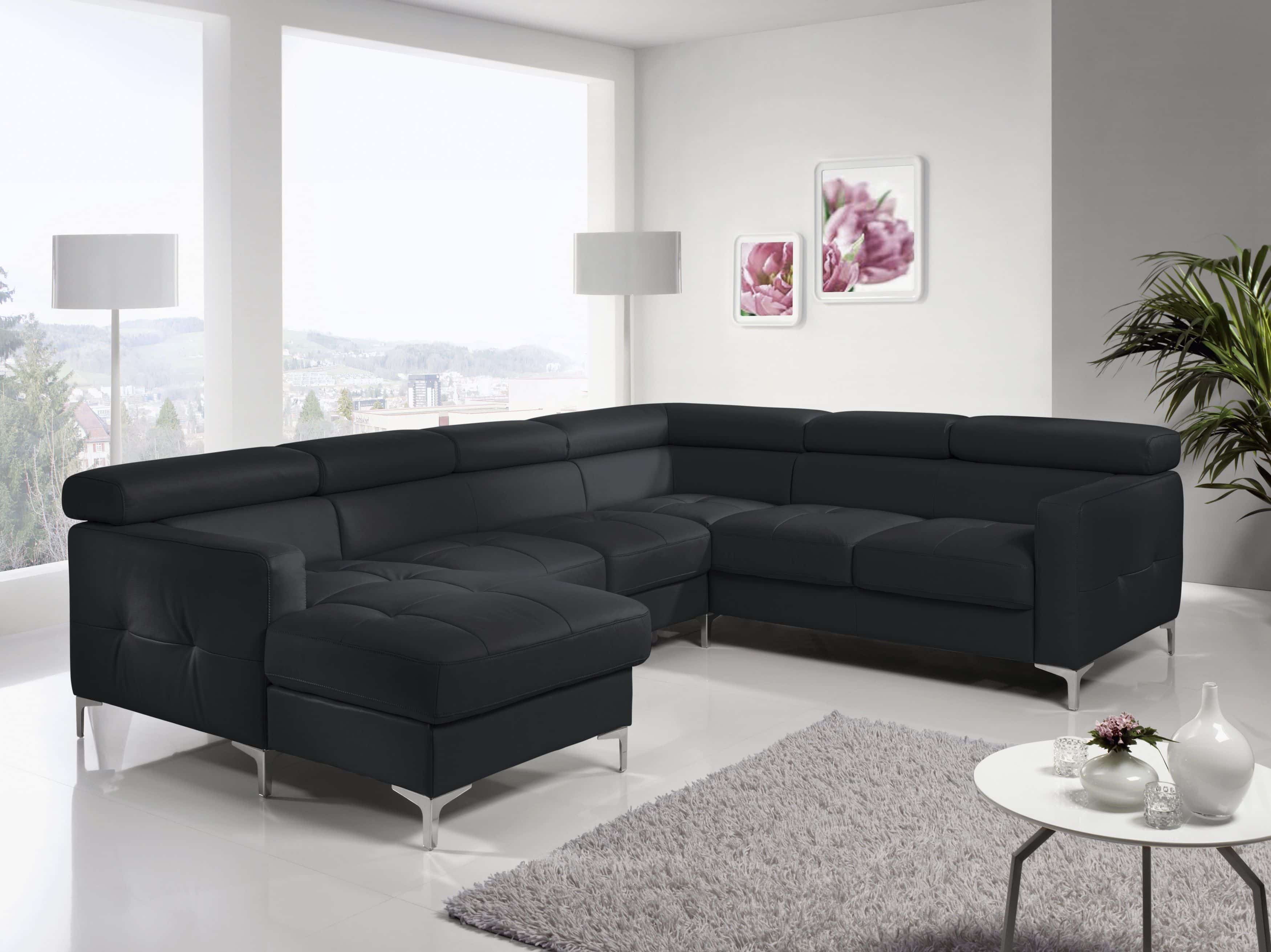 Echtleder Wohnlandschaft Sammy mit Schlaffunktion & Bettkasten - Cotta