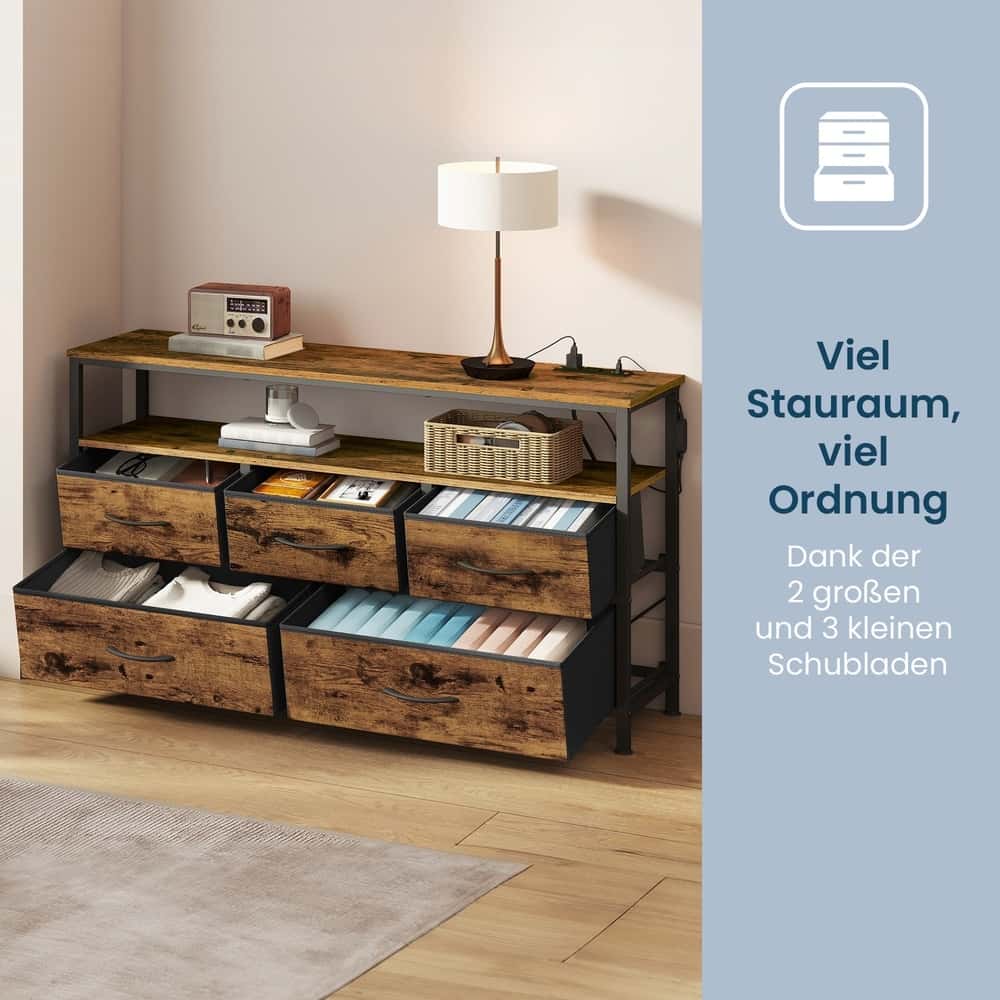 Kommode mit LED-Beleuchtung, Sideboard, Schubladenschrank für Wohnzimmer