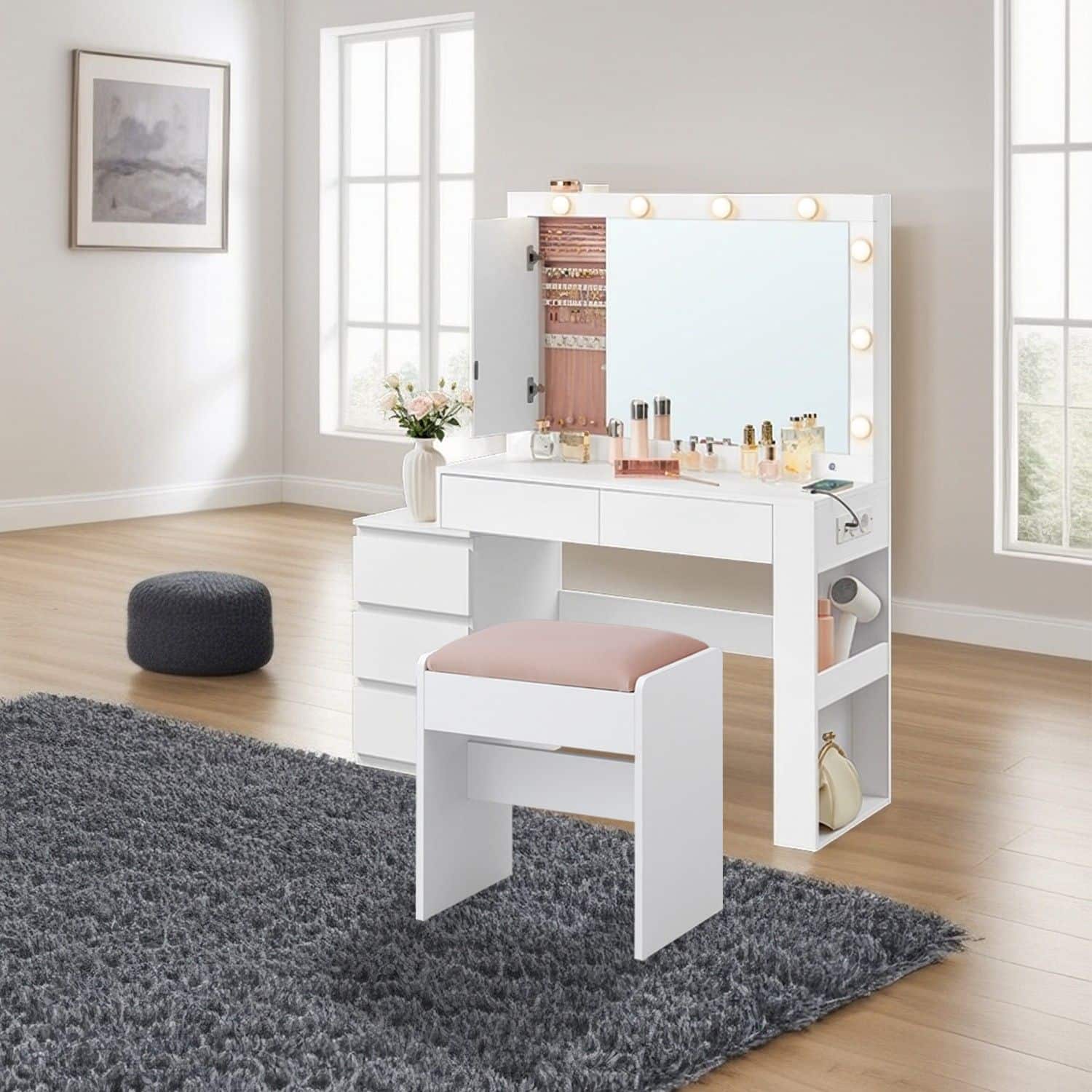 Schminktisch mit LED-Beleuchtung, Frisiertisch mit Spiegel, Schmuckschrank Schminktisch mit LED-Beleuchtung, Frisiertisch mit Spiegel, Schmuckschrank