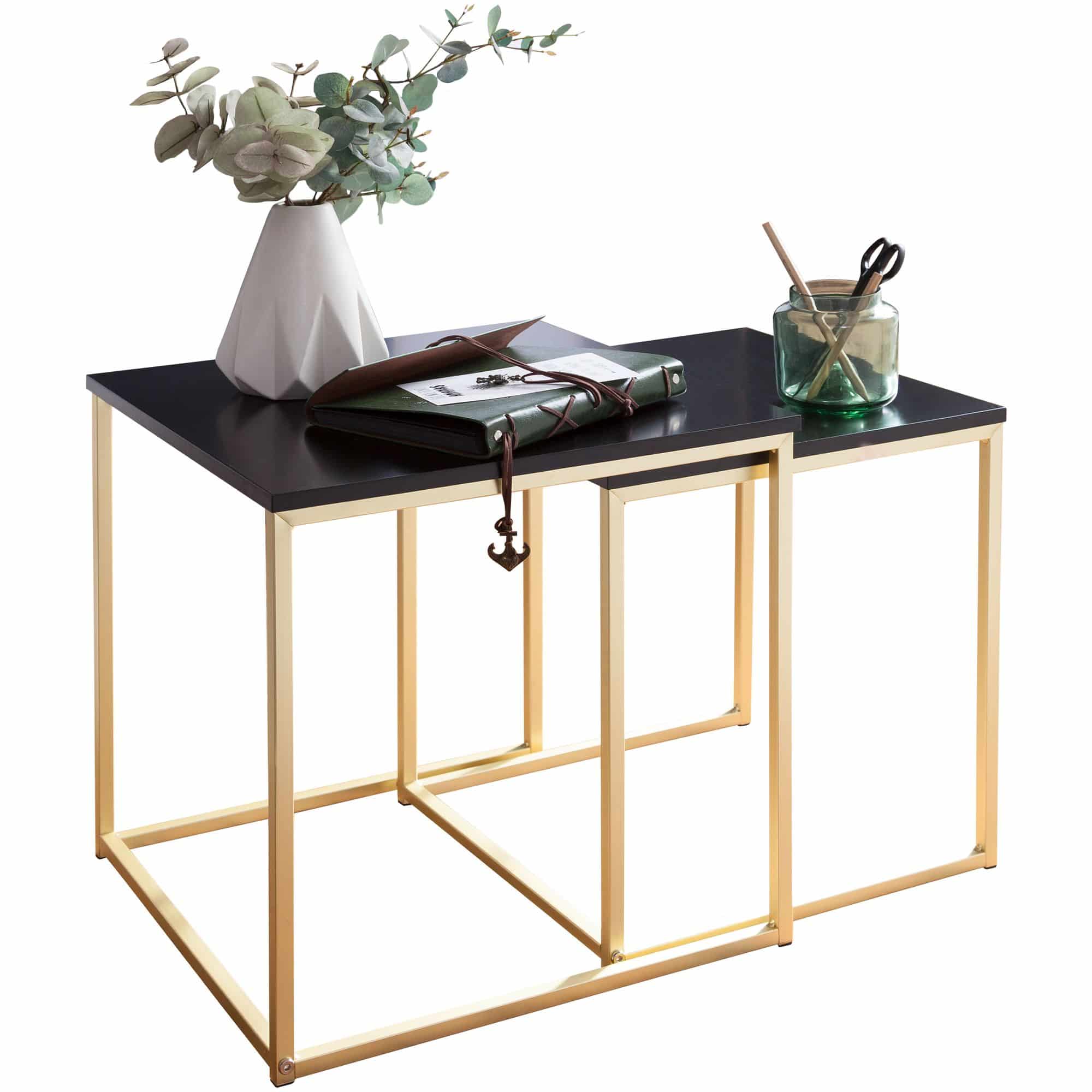 47921-WOHNLING-Satztisch-CALA-Schwarz-matt-Gold-WiKfKFCjHQ5ysO Satztisch CHUR Schwarz / Gold Beistelltisch MDF / Metall