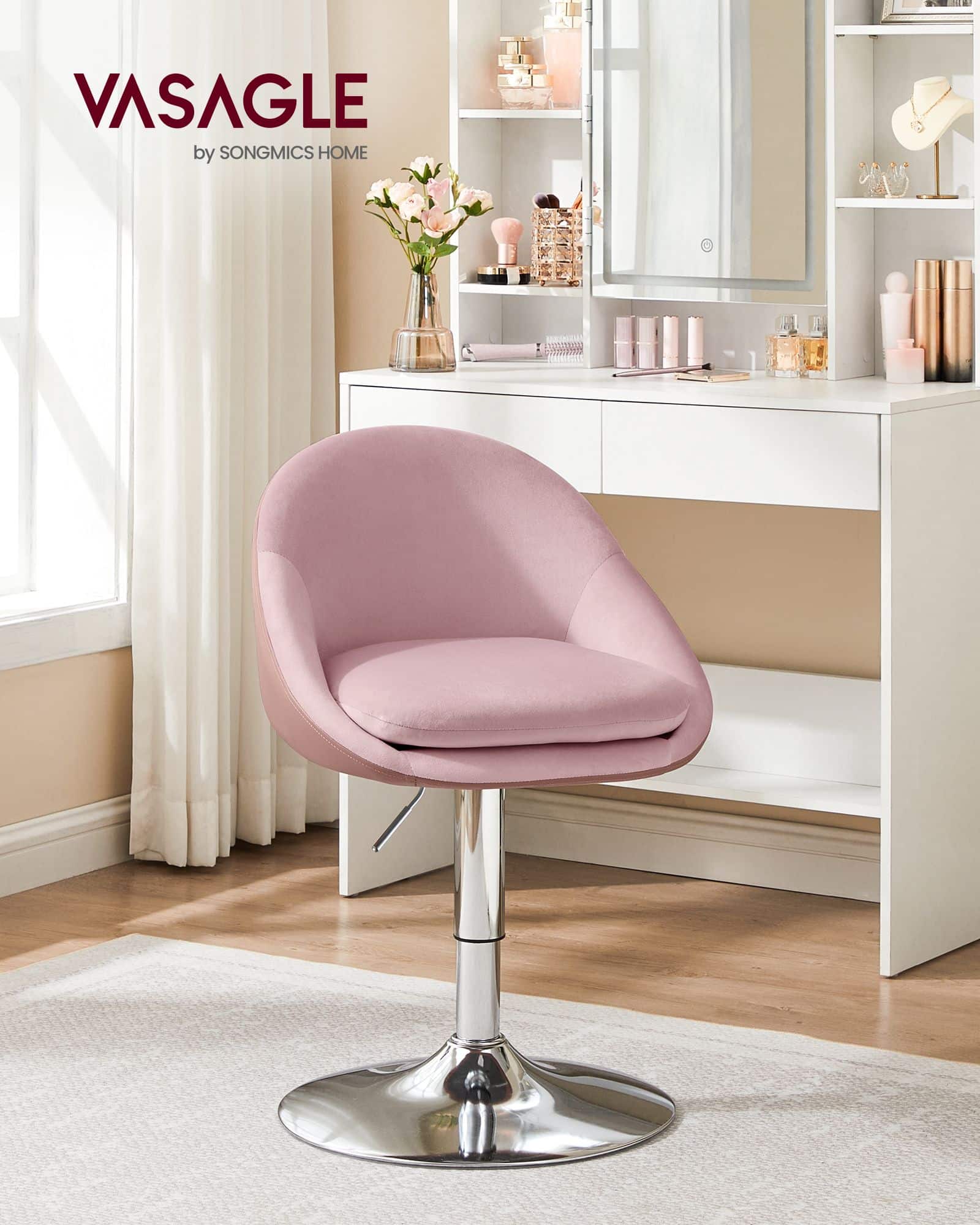 Stuhl verstellbar mit Rückenlehne und Sockel pastellrosa Stuhl verstellbar mit Rückenlehne und Sockel pastellrosa