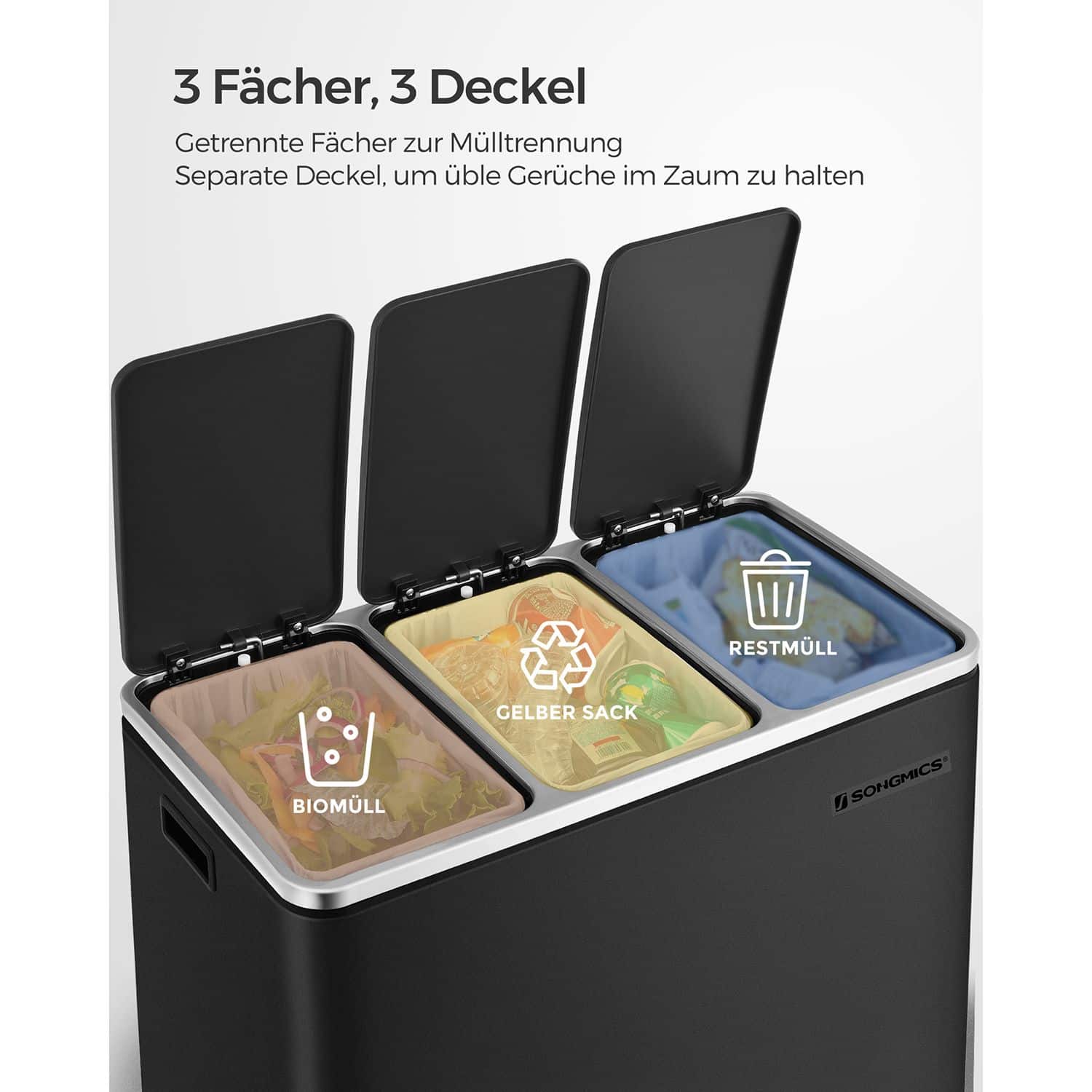 Mülleimer mit 3 Fächern-B34LTB54BK Mülleimer mit 3 Fächern-B34LTB54BK