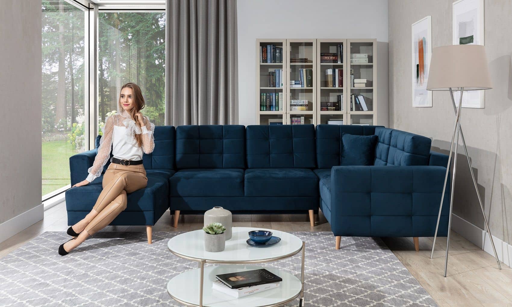 Wohnlandschaft Asgard U Dunkelblau – Sofa mit Schlaffunktion | beidseitig montierbar Wohnlandschaft Asgard U Dunkelblau – Sofa mit Schlaffunktion | beidseitig montierbar