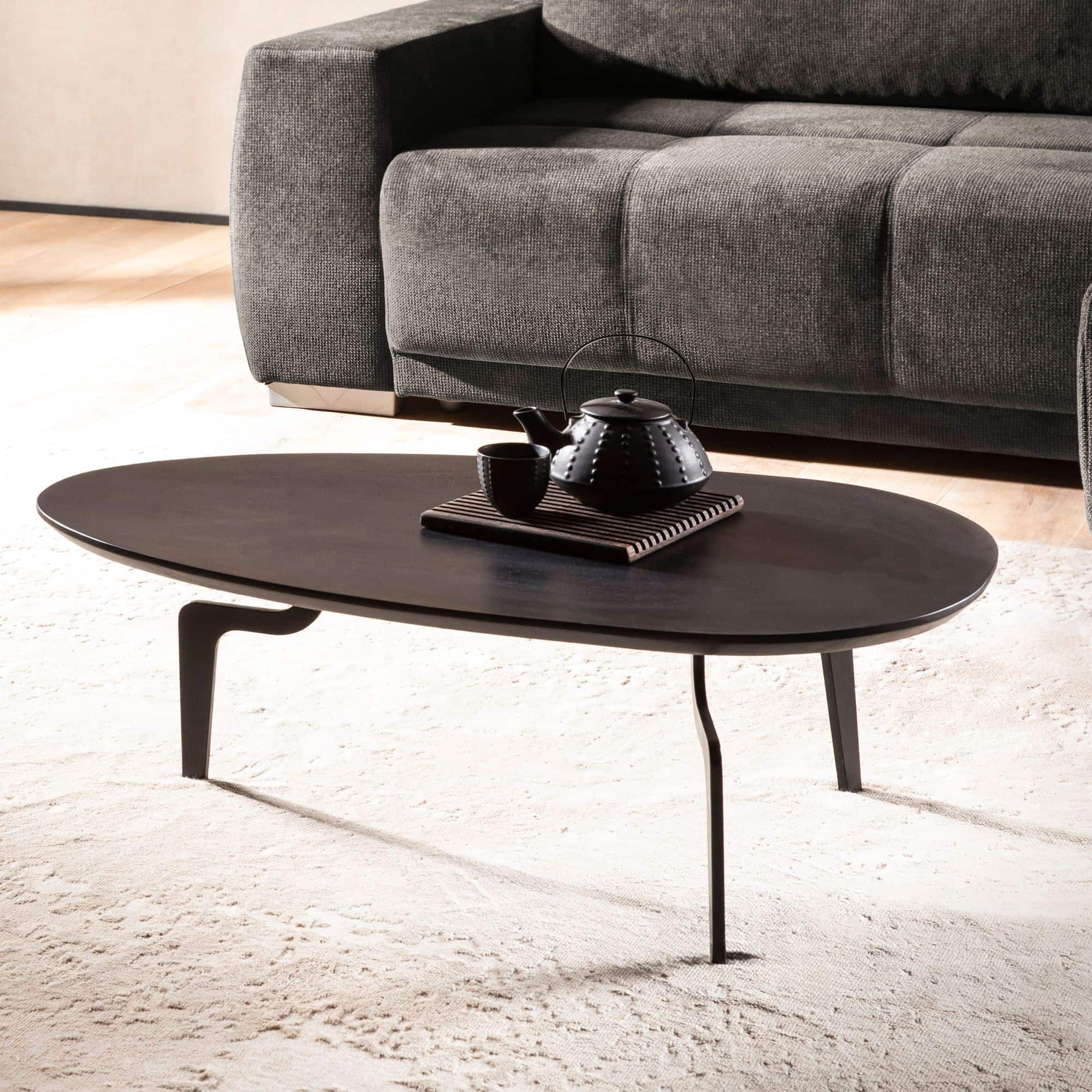 Couchtisch 86x50x30 cm Mango Massivholz Schwarz Sofatisch Niedrig Couchtisch 86x50x30 cm Mango Massivholz Schwarz Sofatisch Niedrig