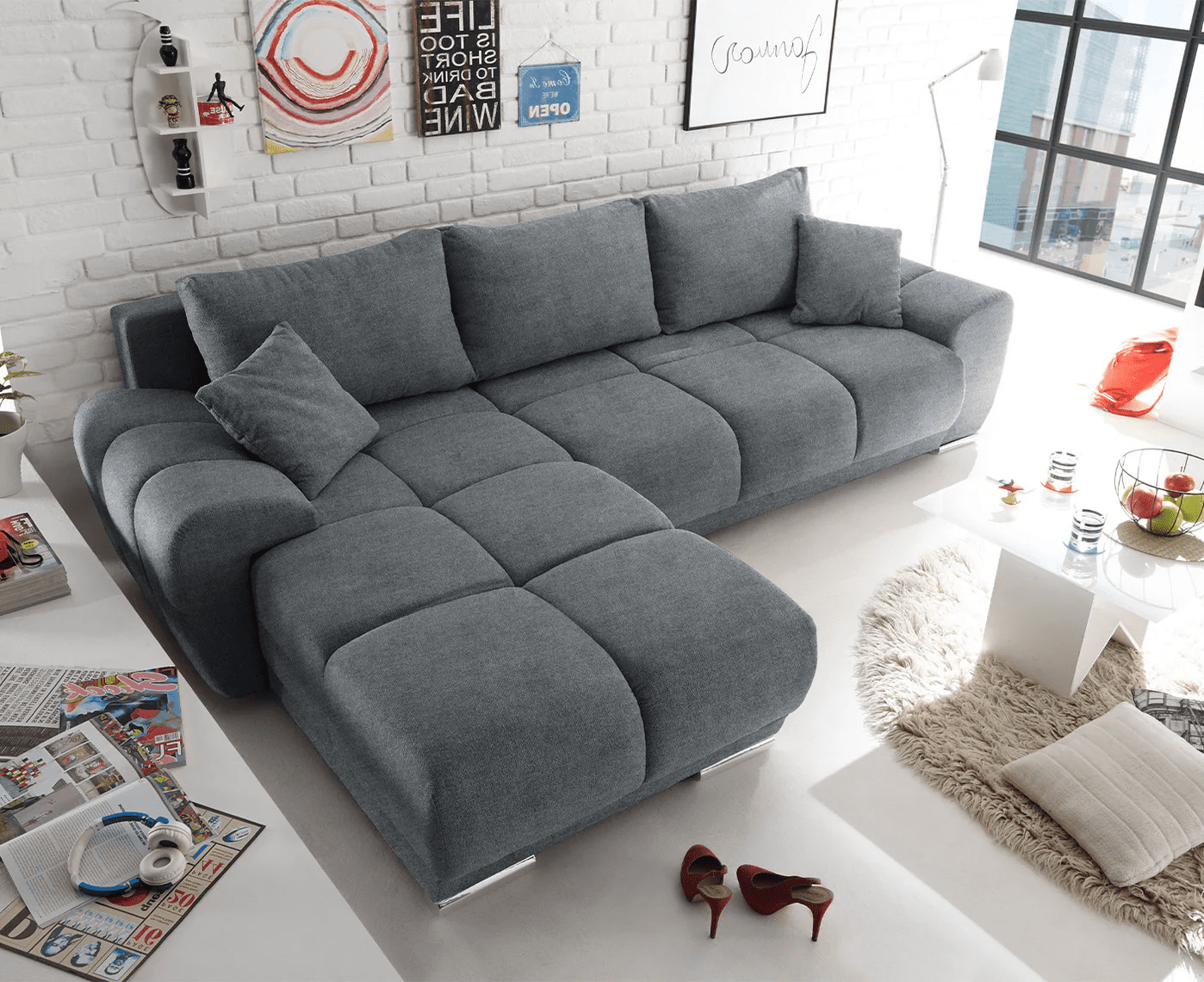 Ed Exciting Design Sofa Anton mit Schlaffunktion & Bettkasten in verschiedenen Farben erhältlich Luxus-Webstoff Flachgewebe beidseitig montierbar Ed Exciting Design Sofa Anton mit Schlaffunktion & Bettkasten in verschiedenen Farben erhältlich Luxus-Webstoff Flachgewebe beidseitig montierbar