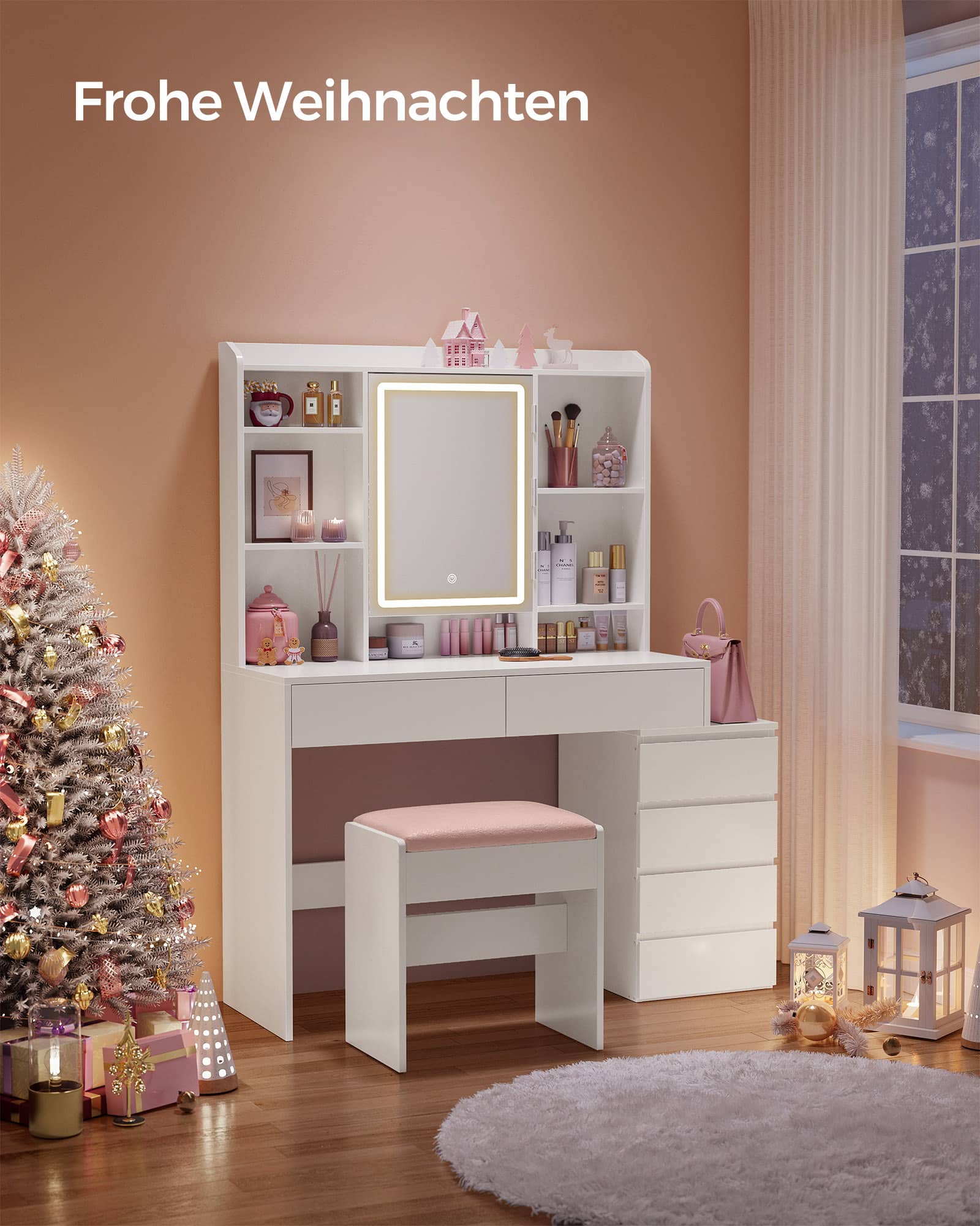 Schminktisch mit LED-Beleuchtung modern wolkenweiß Schminktisch mit LED-Beleuchtung modern wolkenweiß