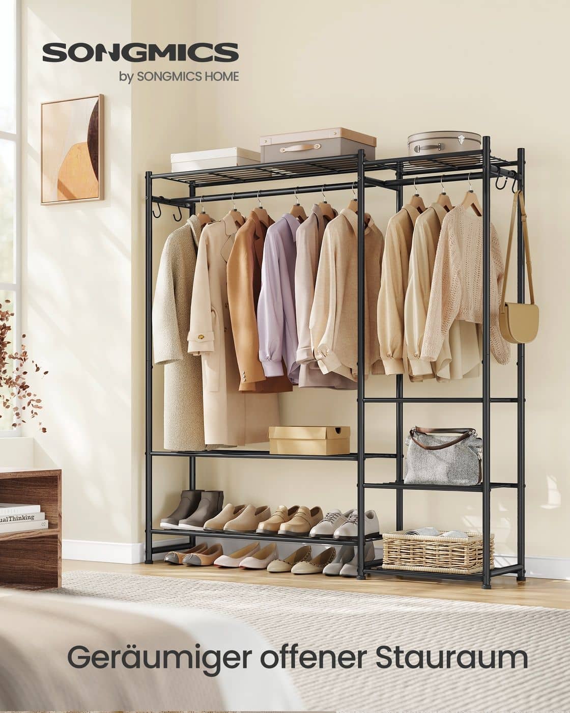 Offener Kleiderschrank mit 7 Ablagen und 2 Kleiderstangen Offener Kleiderschrank mit 7 Ablagen und 2 Kleiderstangen