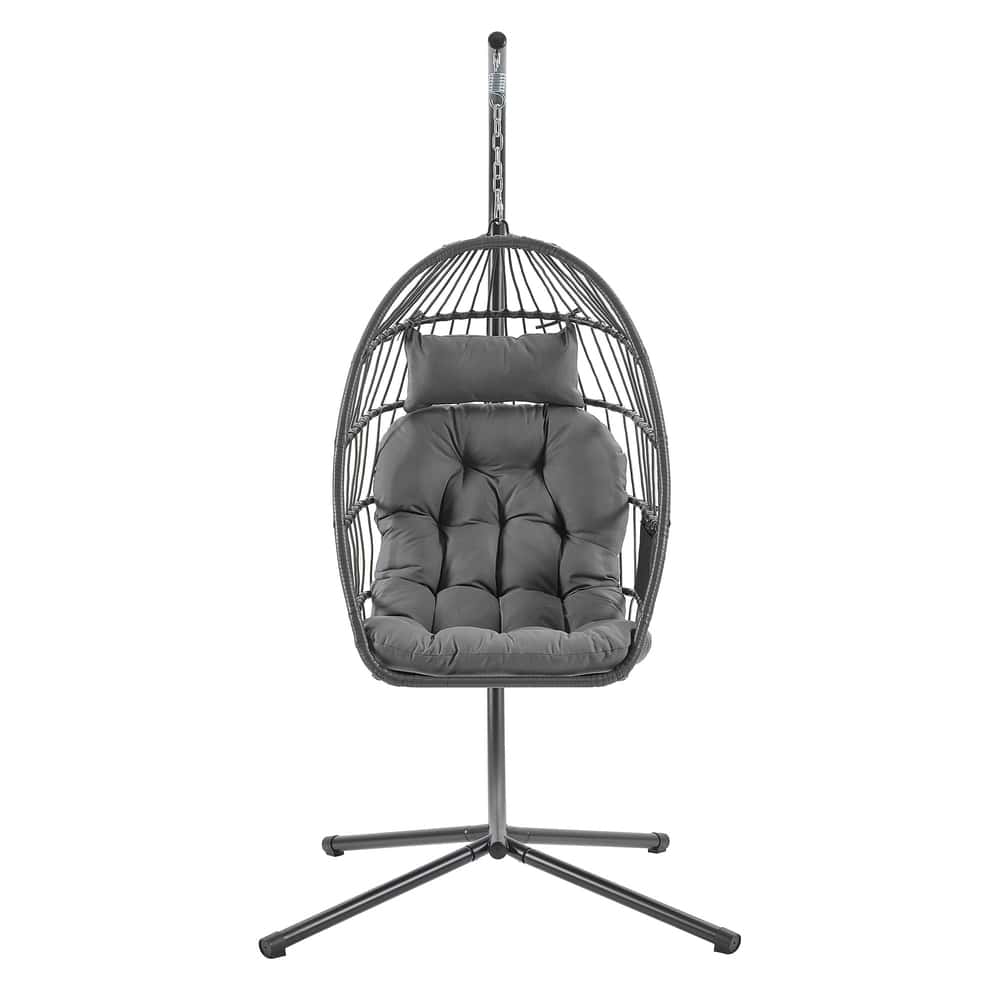 Schaukelstuhl mit Gestell, klappbarer Korbsessel höhenverstellbar, Hängeschaukel für Garten Balkon