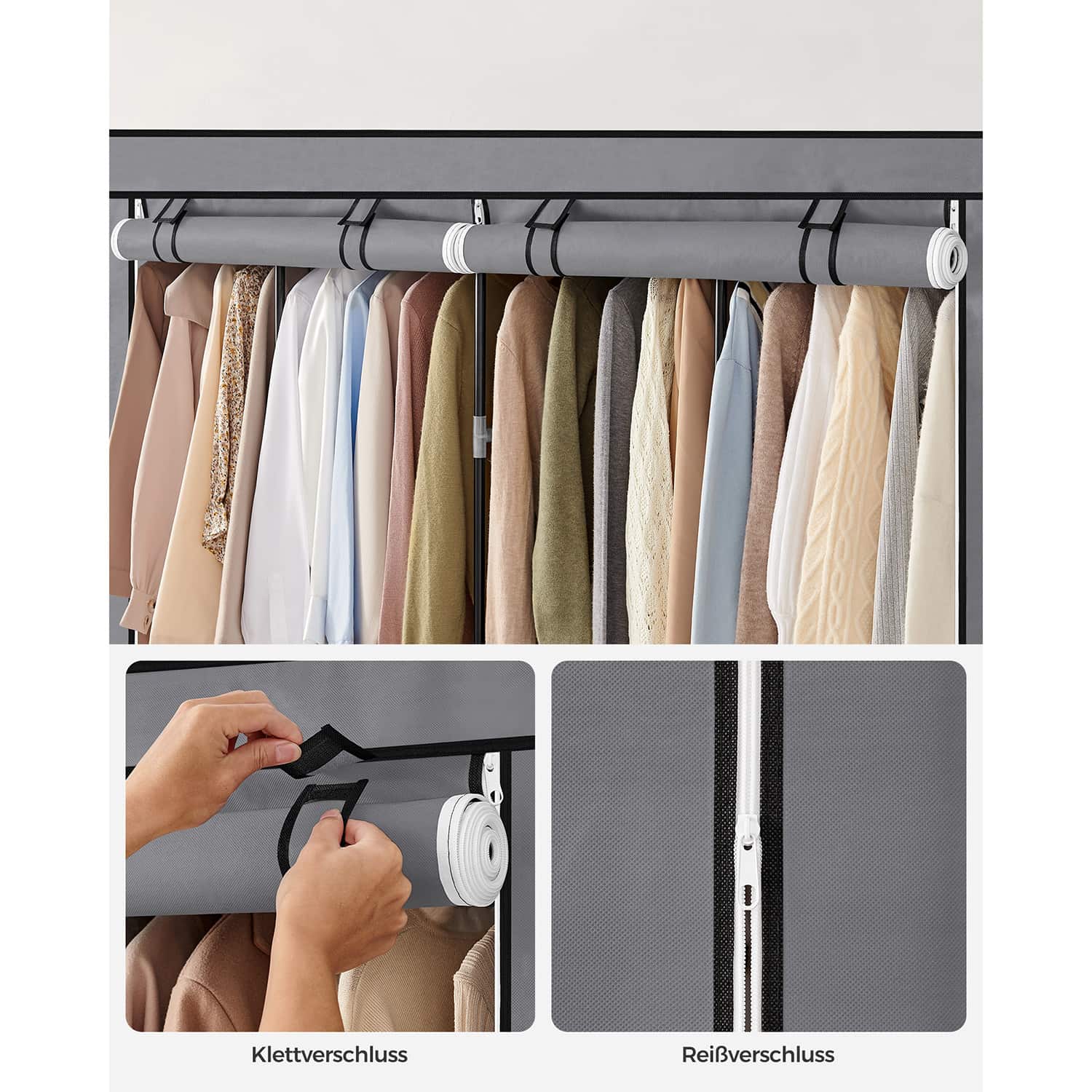 Stoffschrank mit 4 Kleiderstangen und 4 Seitentaschen-RYG094G02 Stoffschrank mit 4 Kleiderstangen und 4 Seitentaschen-RYG094G02
