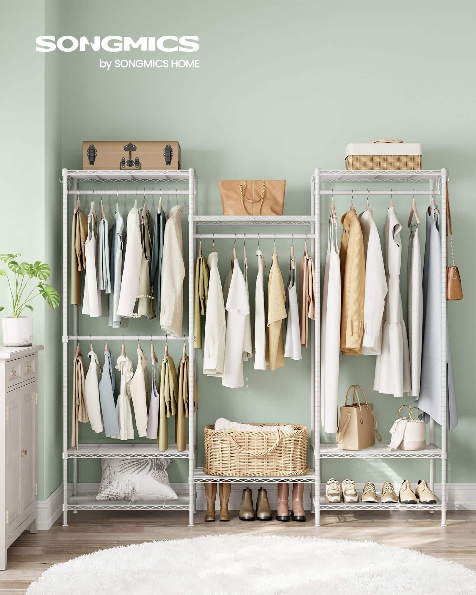 Garderobe aus Metall mit verstellbaren Ablagen wolkenweiß Garderobe aus Metall mit verstellbaren Ablagen wolkenweiß