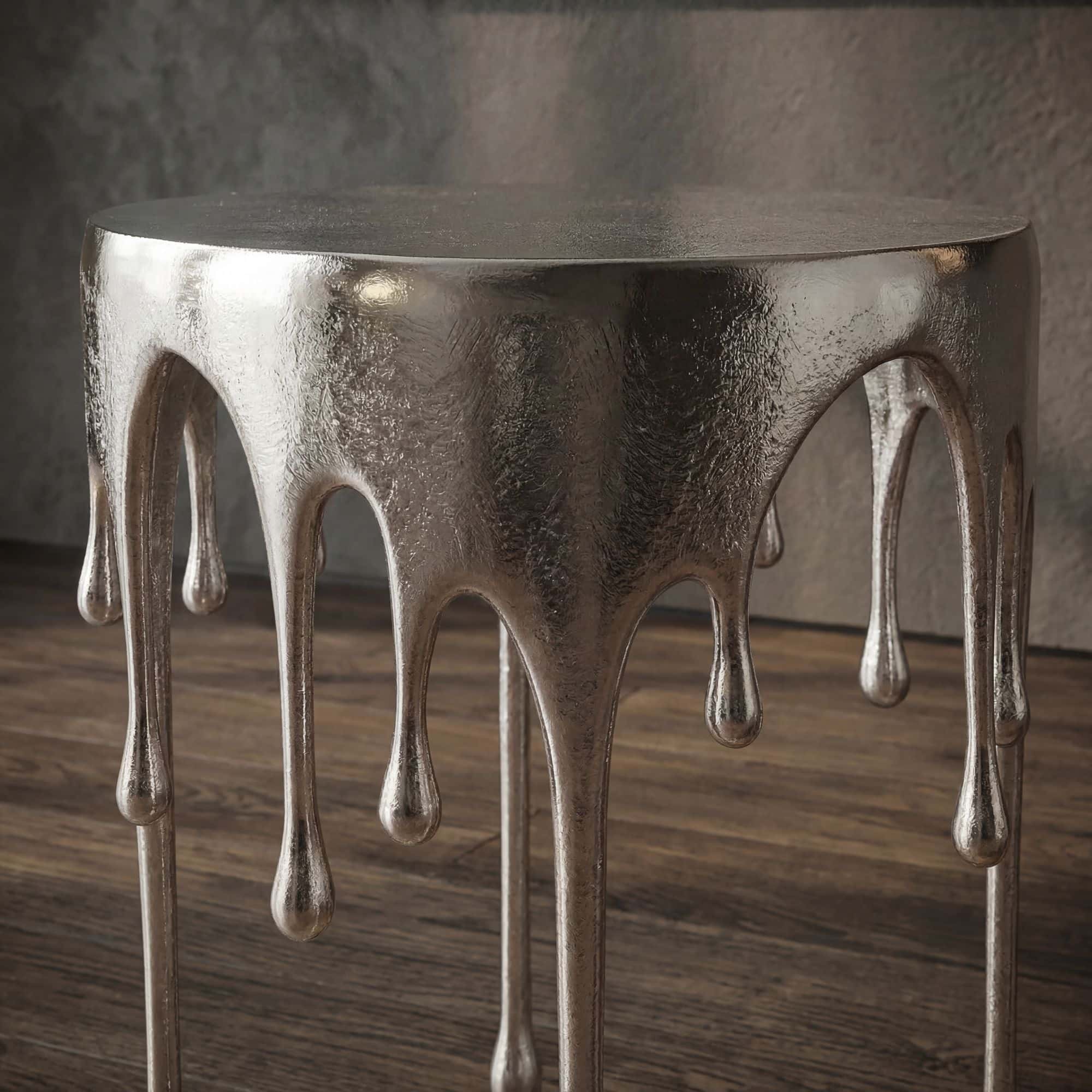 Beistelltisch Silber 43cm Aluminium Tisch Rund - Design Anstelltisch Alu Modern - Wohnzimmertisch Metall Tropfen - Metalltisch Dekotisch Couchtisch Handmade