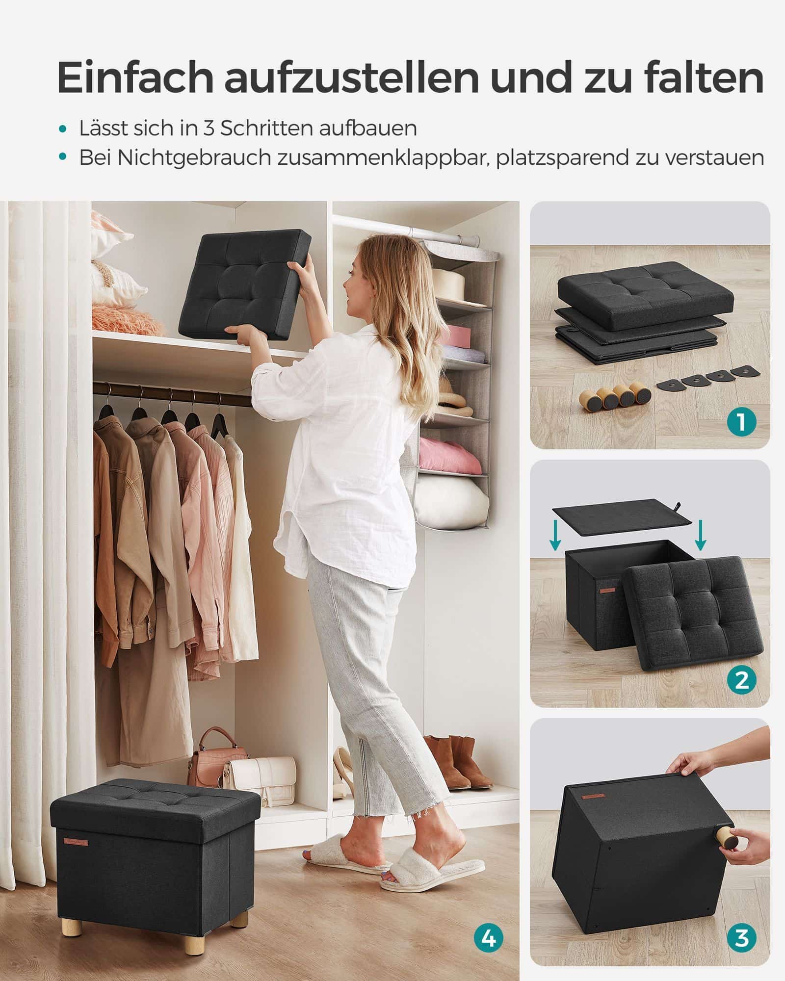 Sitzbank klappbar 32 x 40 x 33,5 cm mit Stauraum schwarz Sitzbank klappbar 32 x 40 x 33,5 cm mit Stauraum schwarz