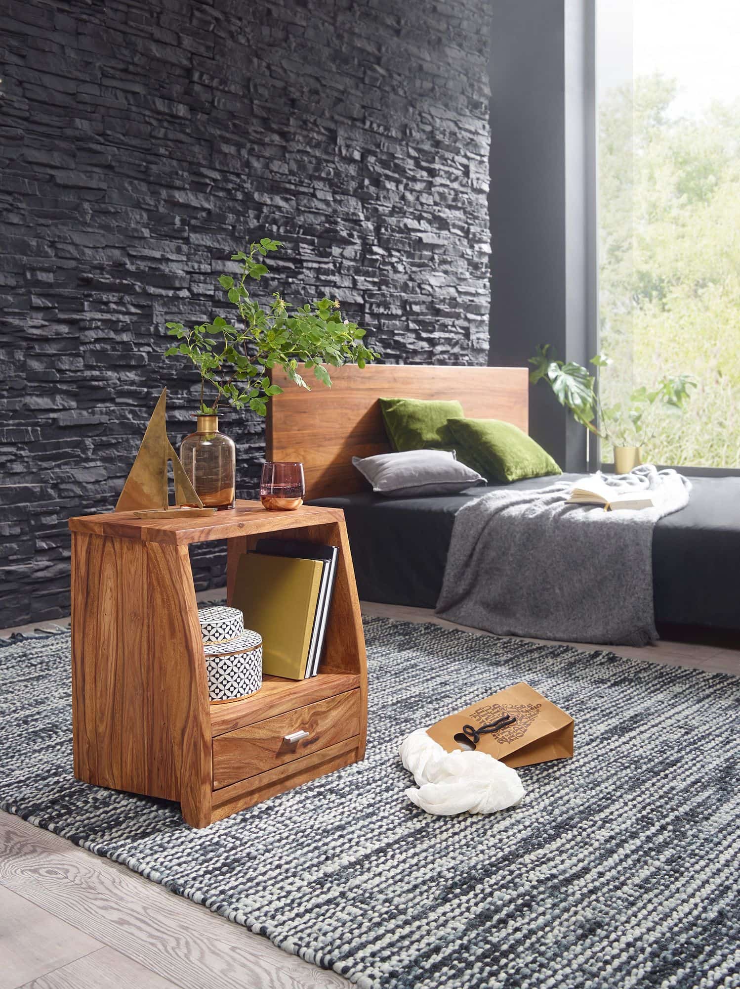 Nachttisch MUMBAI Massiv-Holz Sheesham Nacht-Kommode 53 cm 1 Schublade Ablage Nachtschrank Landhaus-Stil Echt-Holz Nachttisch MUMBAI Massiv-Holz Sheesham Nacht-Kommode 53 cm 1 Schublade Ablage Nachtschrank Landhaus-Stil Echt-Holz