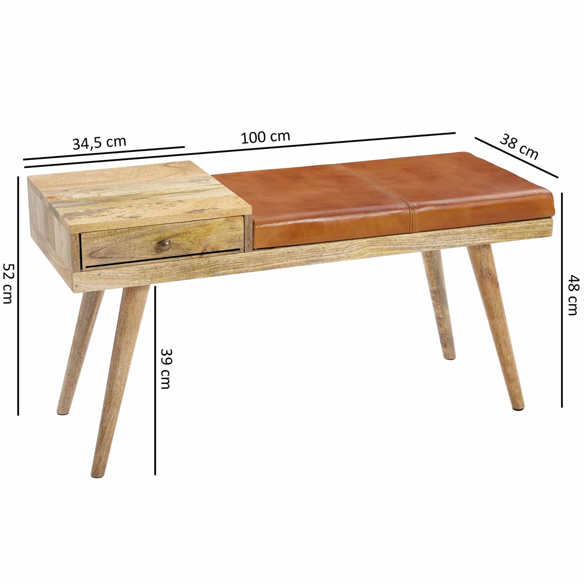 46006-WOHNLING-Sitzbank-mit-1-Schublade-und-Ziege_4 Sitzbank Ziegenleder / Massivholz Bank 100x52x38 cm im Retro Stil
