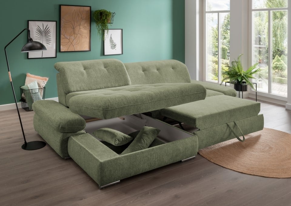 Multifunktionales Ecksofa Dalida mit Schlaffunktion, Sitztiefenverstellung und verstellbaren Kopfteilen von Benformato Multifunktionales Ecksofa Dalida mit Schlaffunktion, Sitztiefenverstellung und verstellbaren Kopfteilen von Benformato