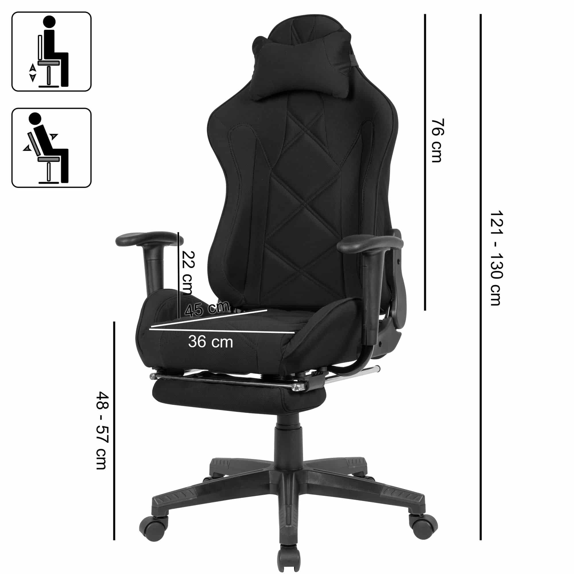 Gaming-Schreibtischstuhl Bezug Stoff Schwarz Drehstuhl bis 120 kg Gaming-Schreibtischstuhl Bezug Stoff Schwarz Drehstuhl bis 120 kg