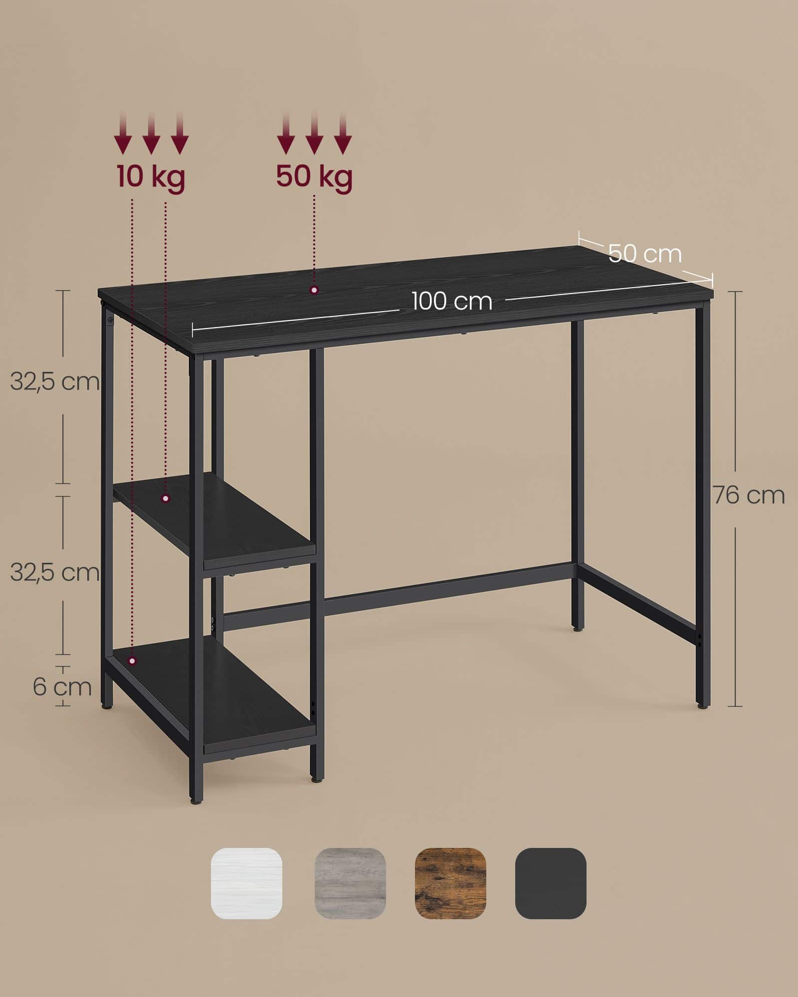 Schreibtisch mit 2 Ablagen und Stahlgestell ebenholzschwarz Schreibtisch mit 2 Ablagen und Stahlgestell ebenholzschwarz