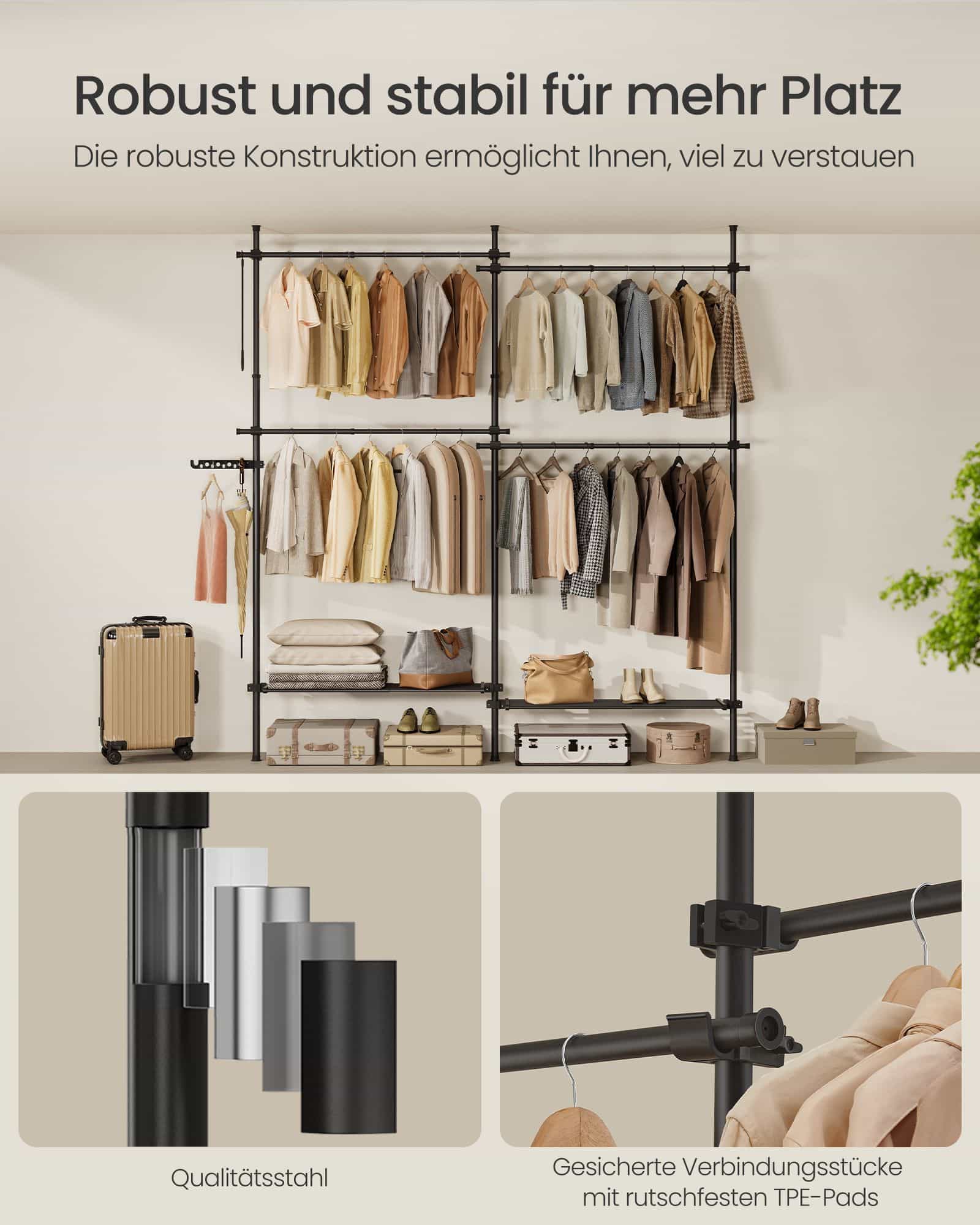 Kleiderständer 33,5 x (162-238) x (208-310) cm mattschwarz