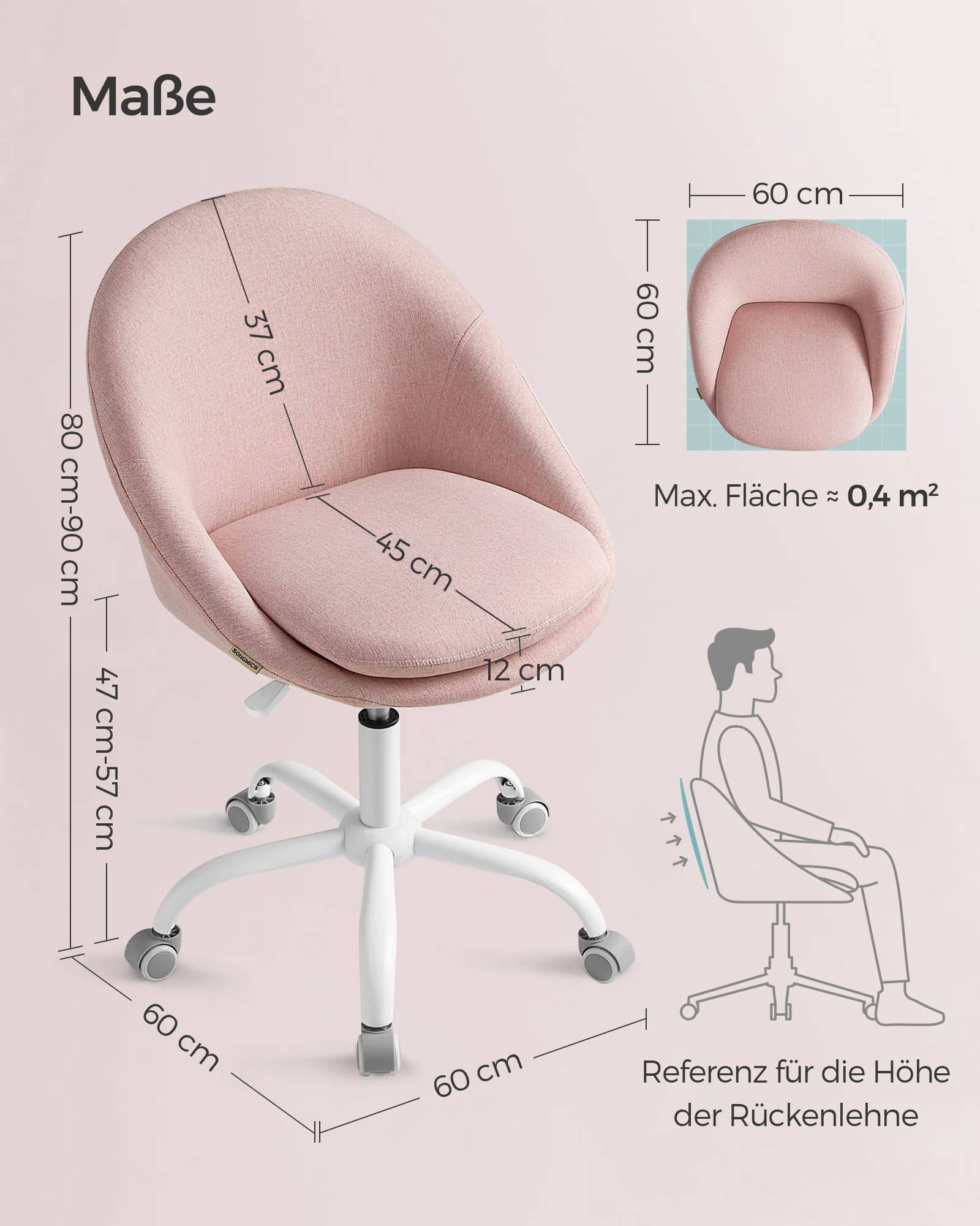 Homeoffice Stuhl höhenverstellbar rosa-B34OBG020P01 Homeoffice Stuhl höhenverstellbar rosa-B34OBG020P01