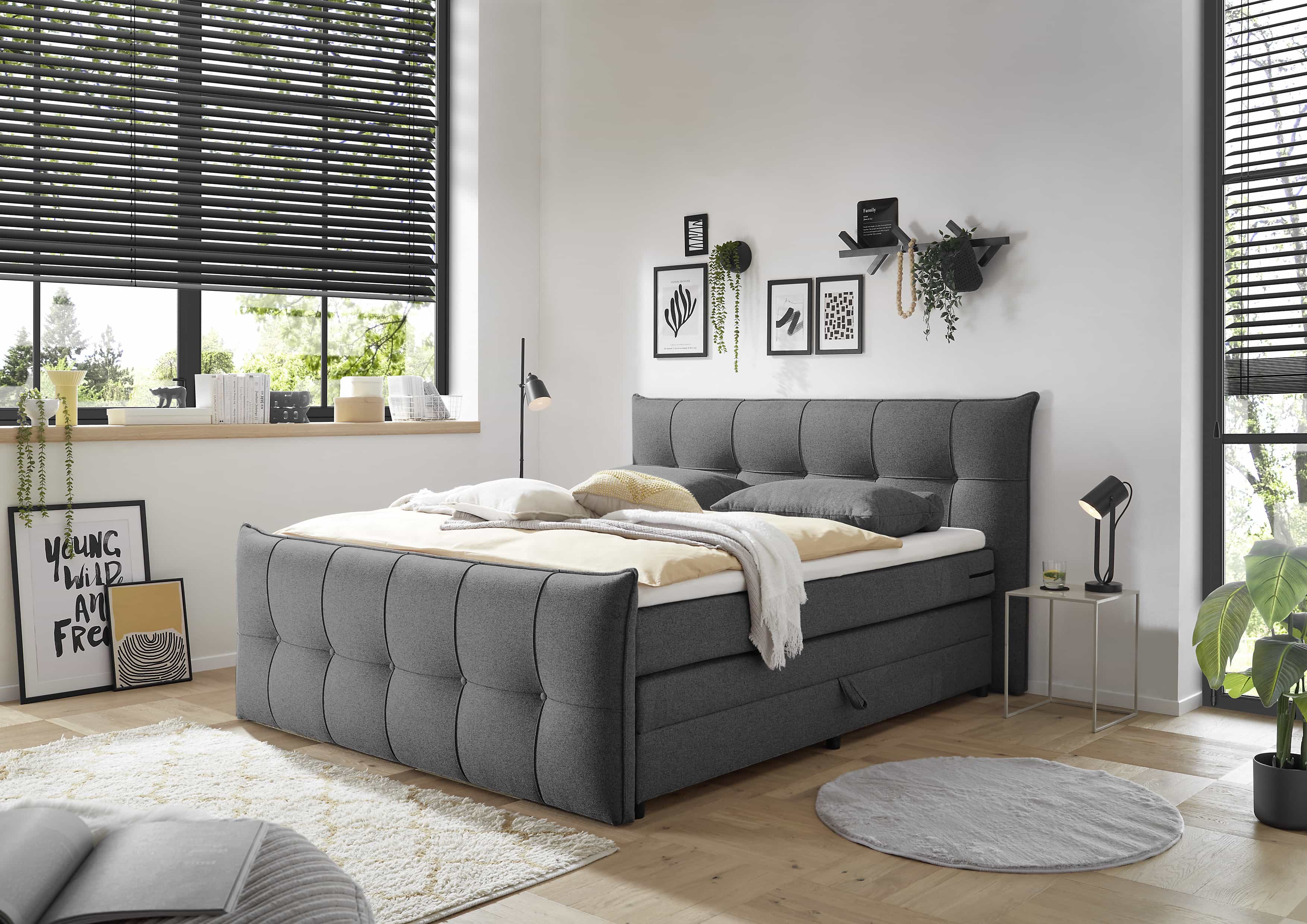 Boxspringbett Manchester von ED Exciting Design: Drei edle Farben, integrierte Bettkästen & flexible Größen