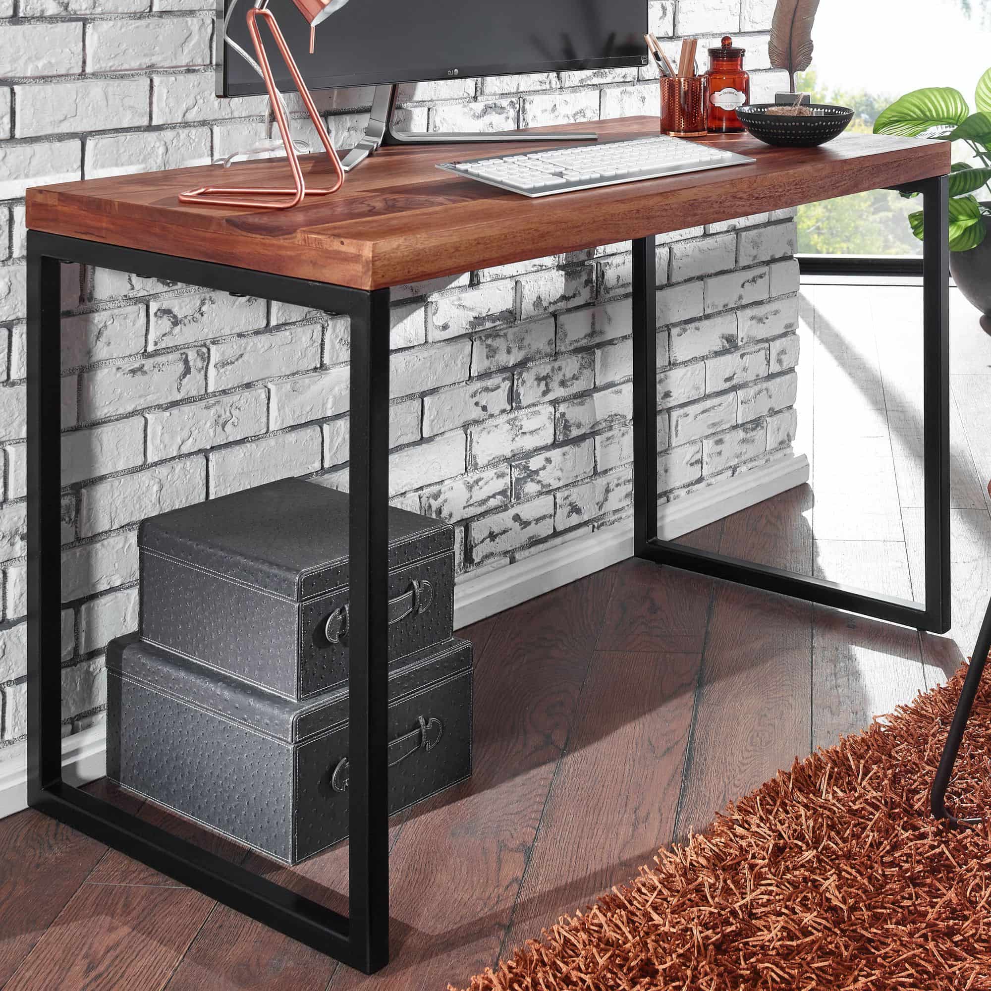 Schreibtisch Sheesham Massivholz / Metall 117x59x76 Schreibtisch Sheesham Massivholz / Metall 117x59x76